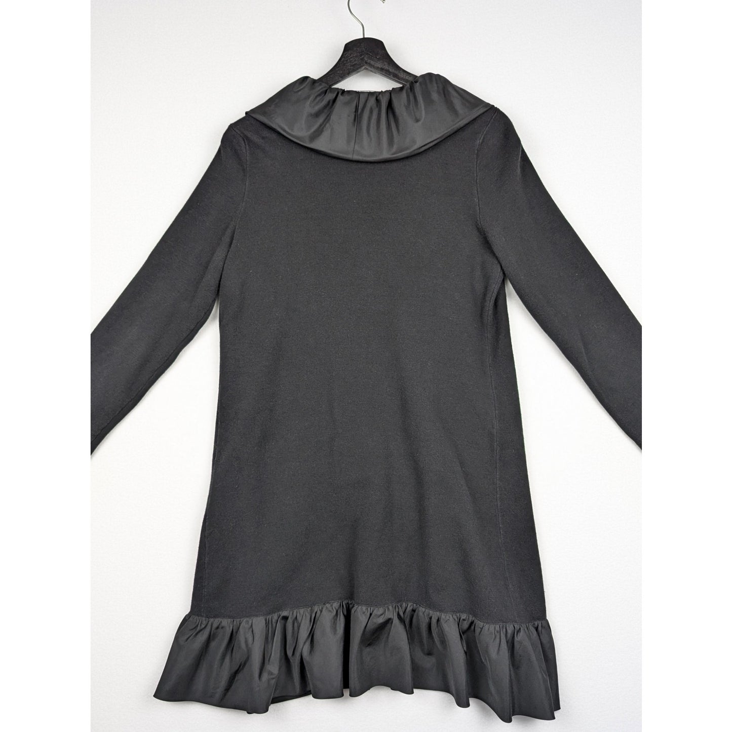 Chico's Black Label Ruffle Trim Long Duster Cardigan Jacket Size 2 Black