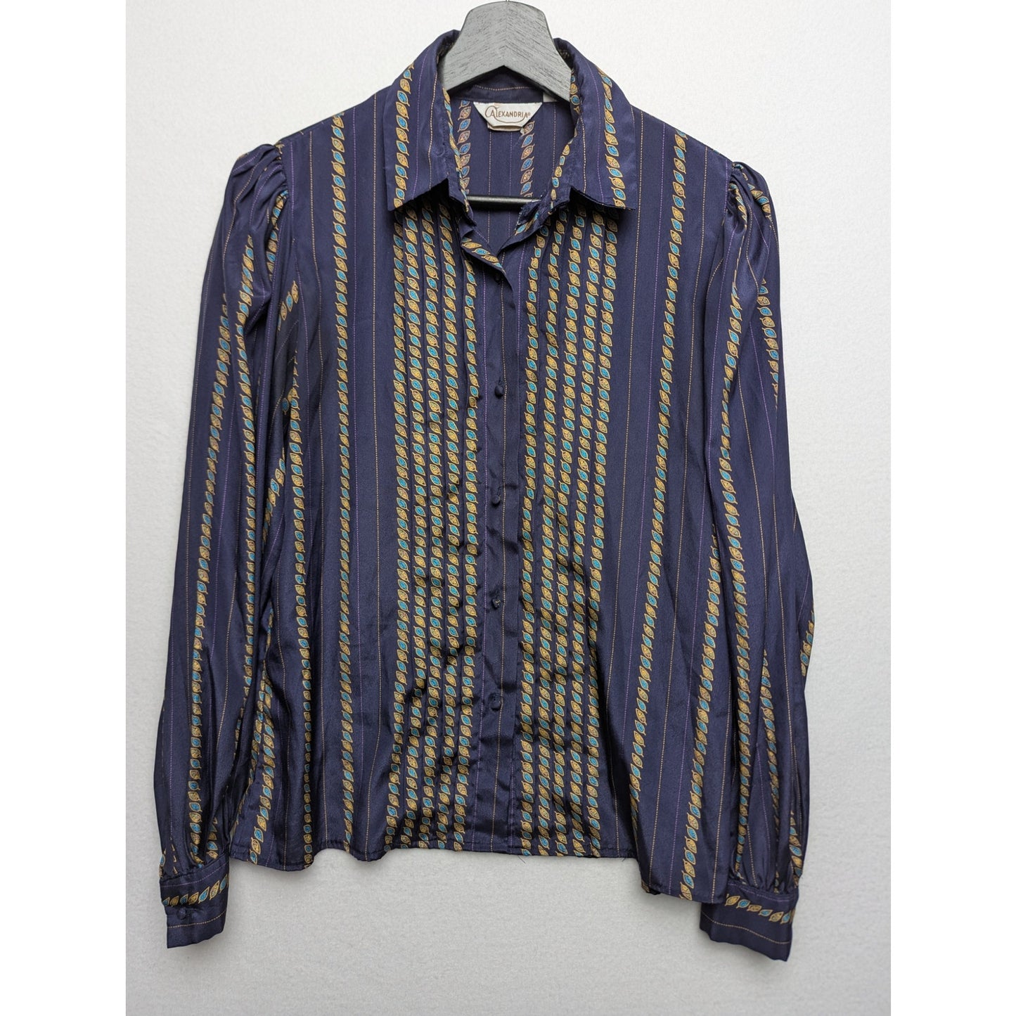 Alexandria VTG Purple Graphic Print Striped Blouse Size 8