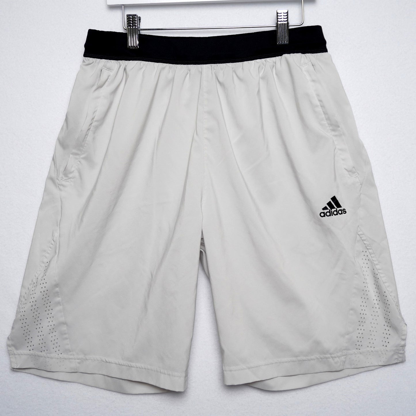 Adidas White Shorts Black Waistband Running Shorts Size Med 9" inseam