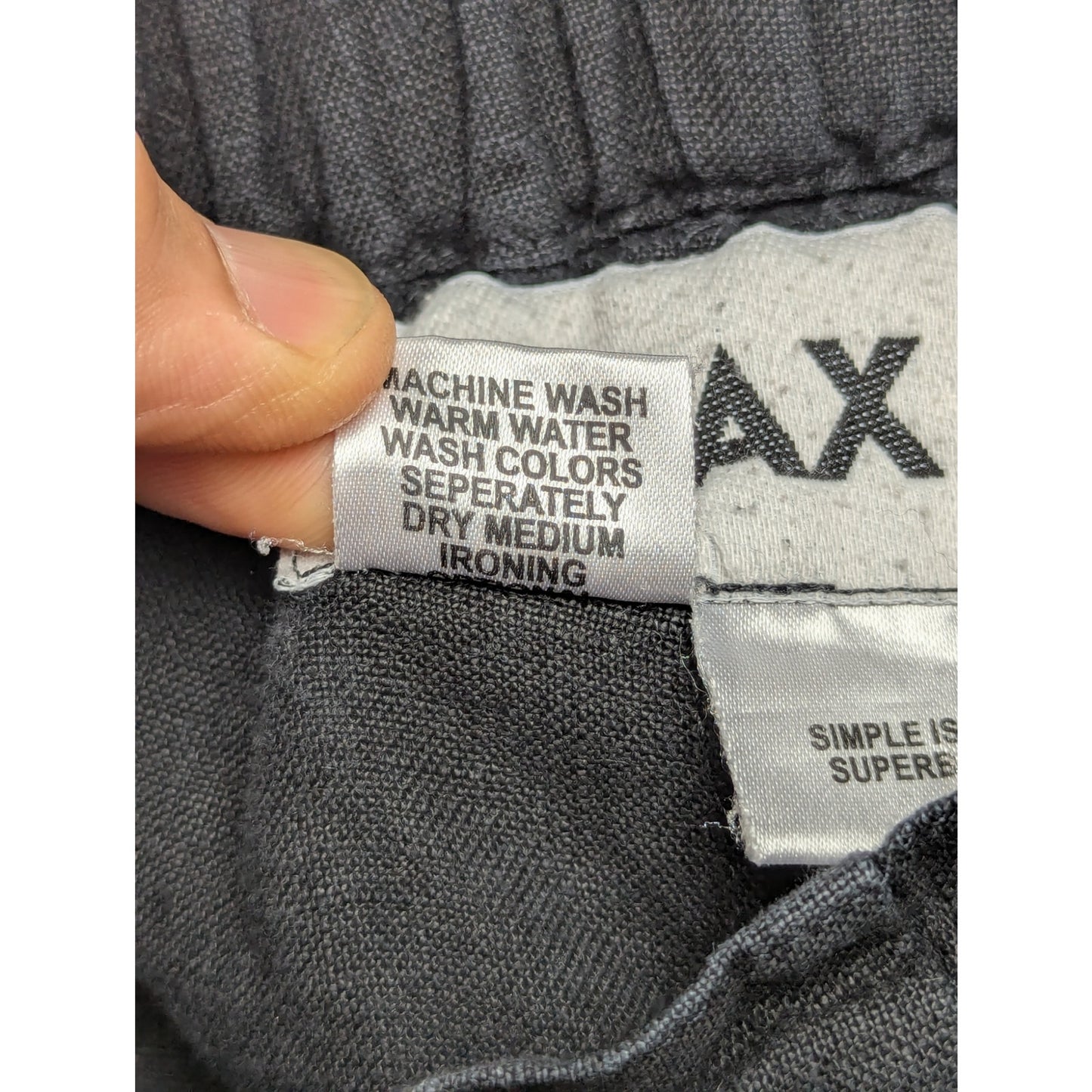 FLAX 100% Linen Pants Medium Black Relaxed Fit Elastic Waist Casual Minimalist