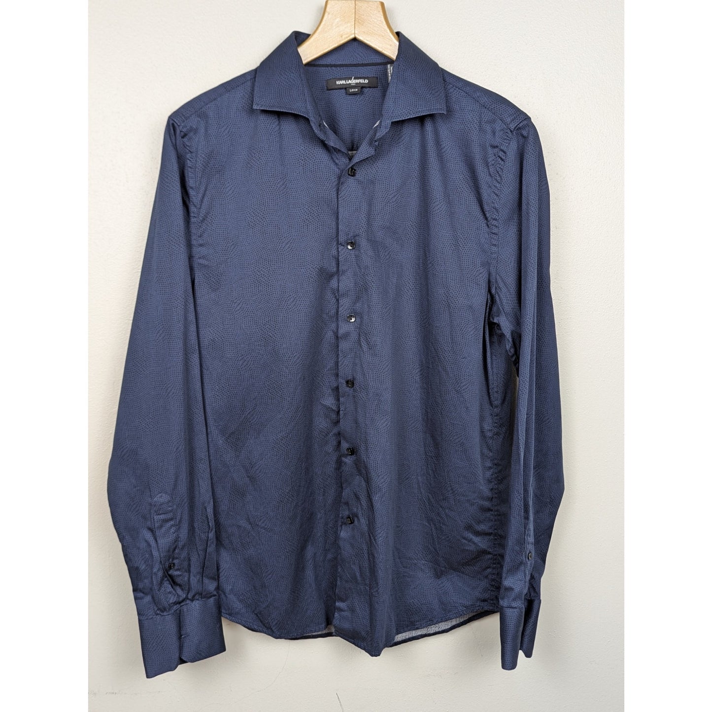 Karl Lagerfeld Paris Blue Patterned Dress Shirt Spread Collar Size Small