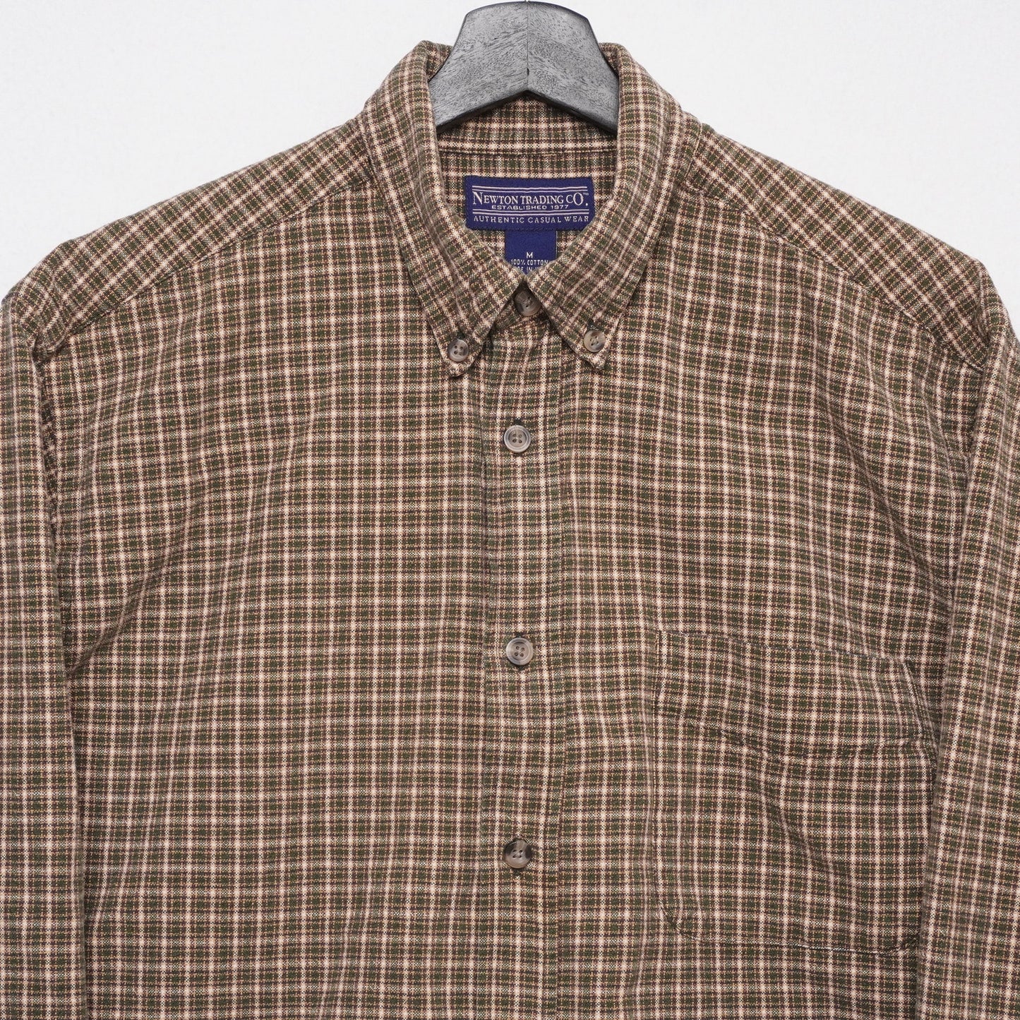 Newton Trading Co Shirt Mens M Green Brown Plaid Button Down Long Sleeve Casual