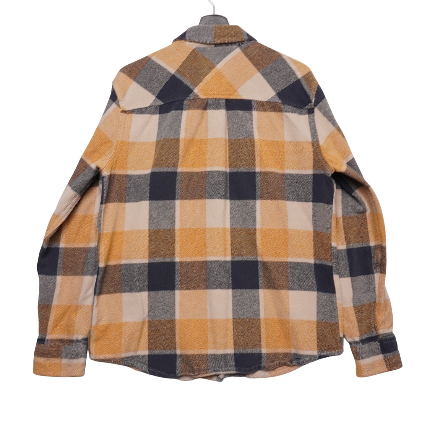 Prana Organic Cotton Flannel Shirt Men’s Medium Yellow Navy Plaid Long Sleeve