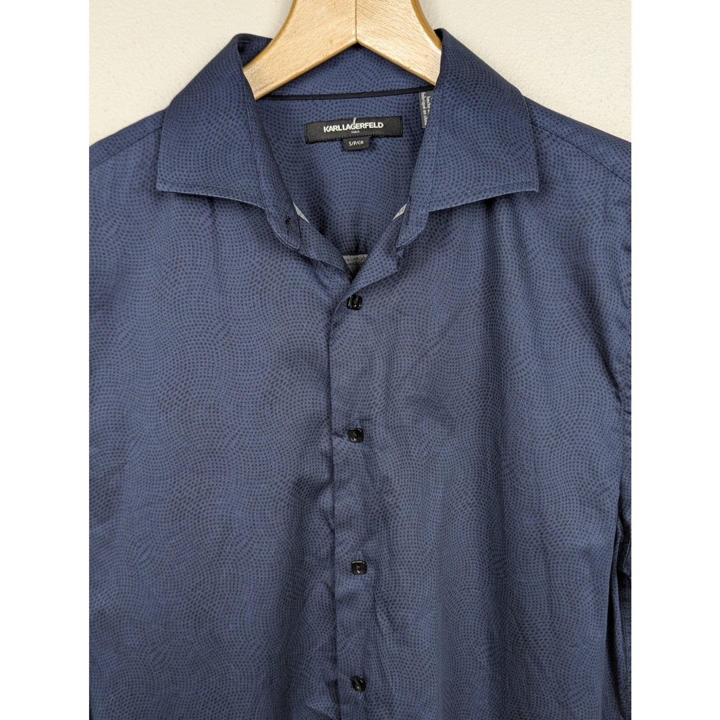 Karl Lagerfeld Paris Blue Patterned Dress Shirt Spread Collar Size Small