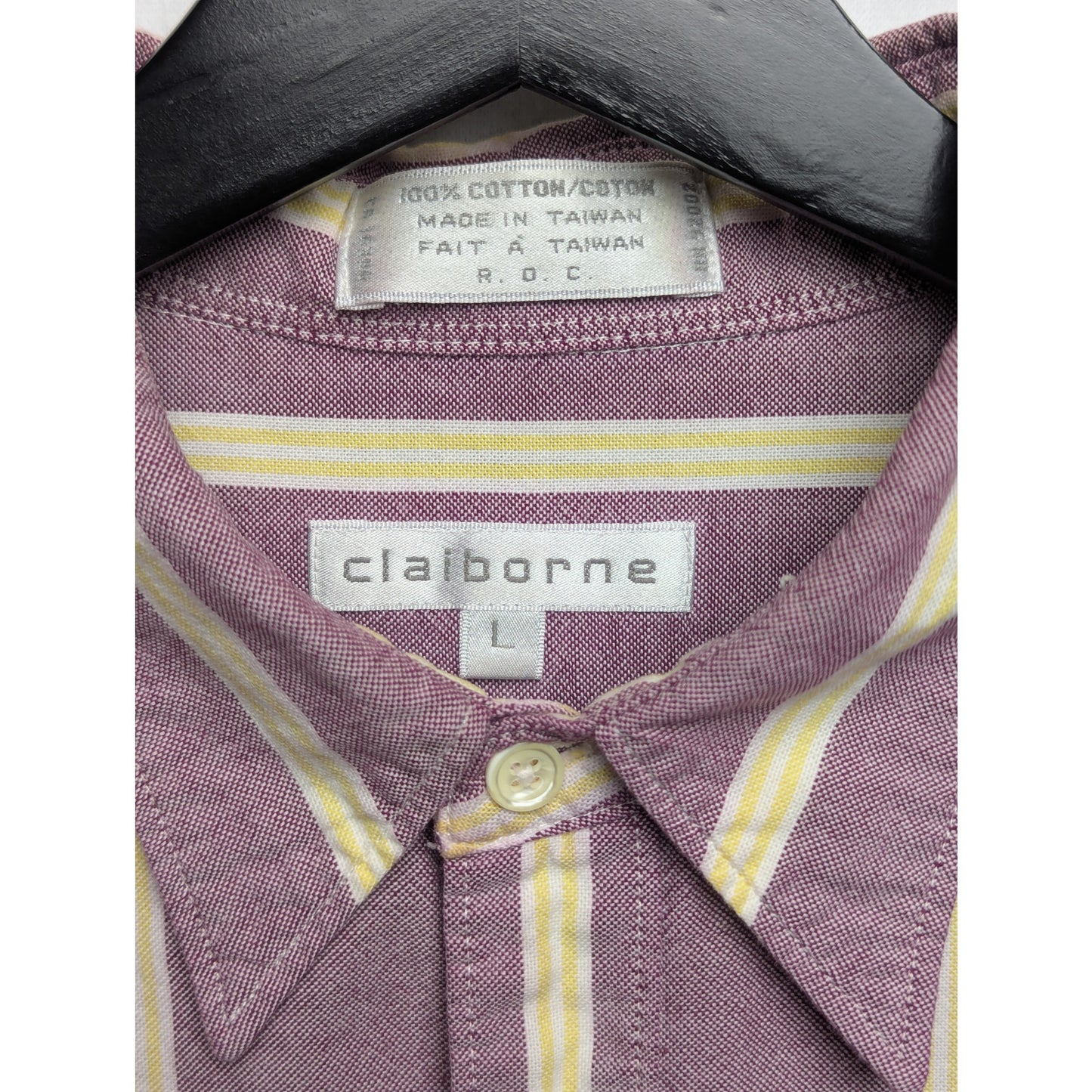 Vintage Men's Claiborne Purple & Yellow Striped Shirt 100% Cotton