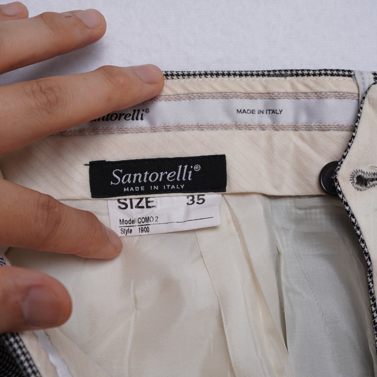 Santorelli Made in Italy Wool Dress Pants Micro Houndstooth Pleated Luxury Serge