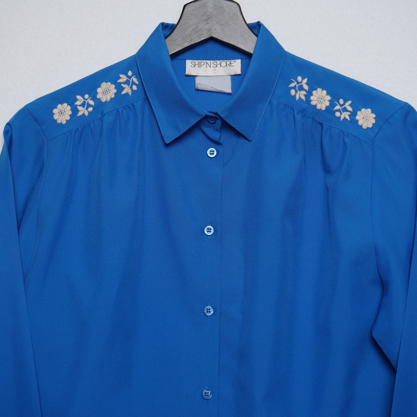 Vintage Women's Western Style Embroidered Electric Blue Blouse