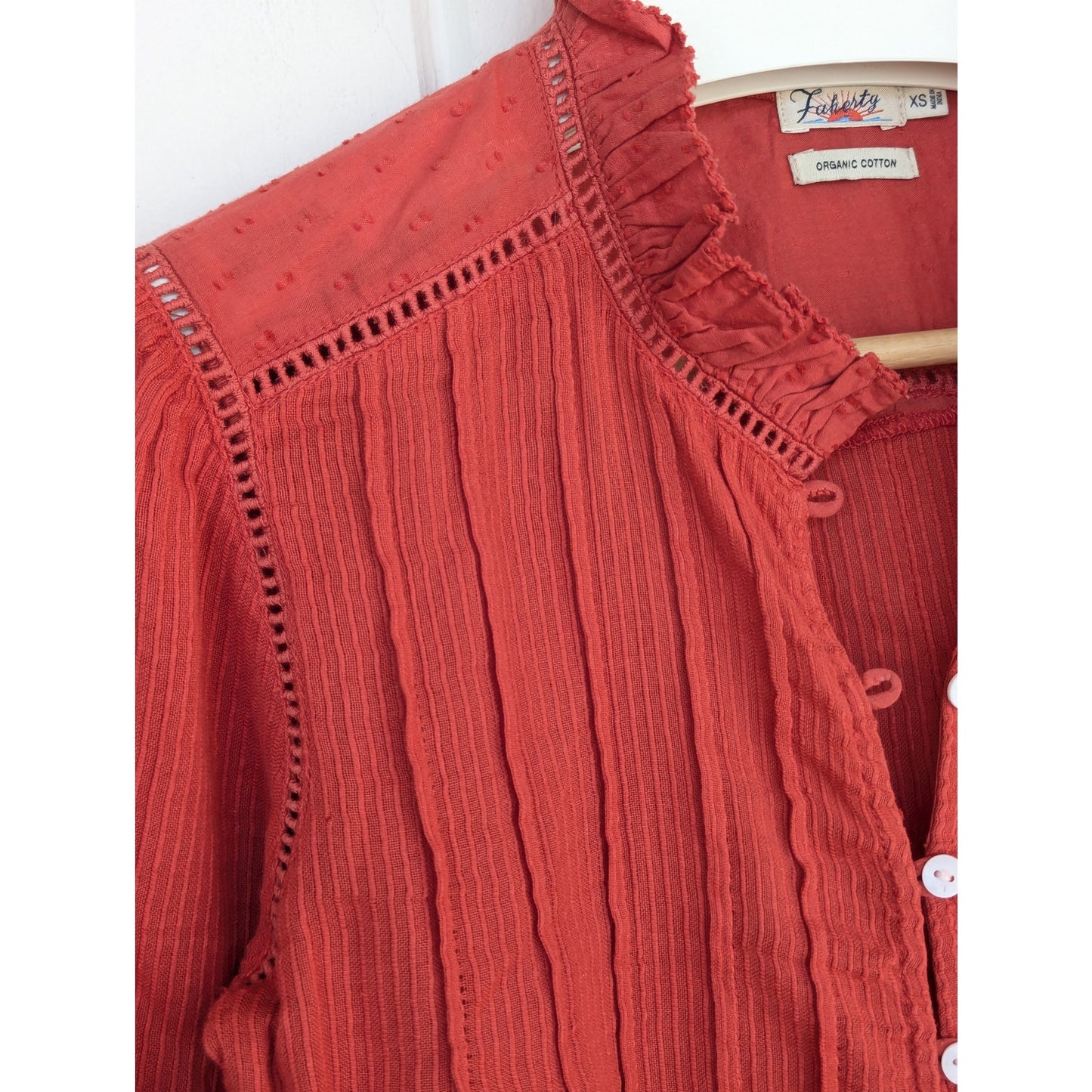 Faherty Red Organic Cotton Western Style Top Size XS