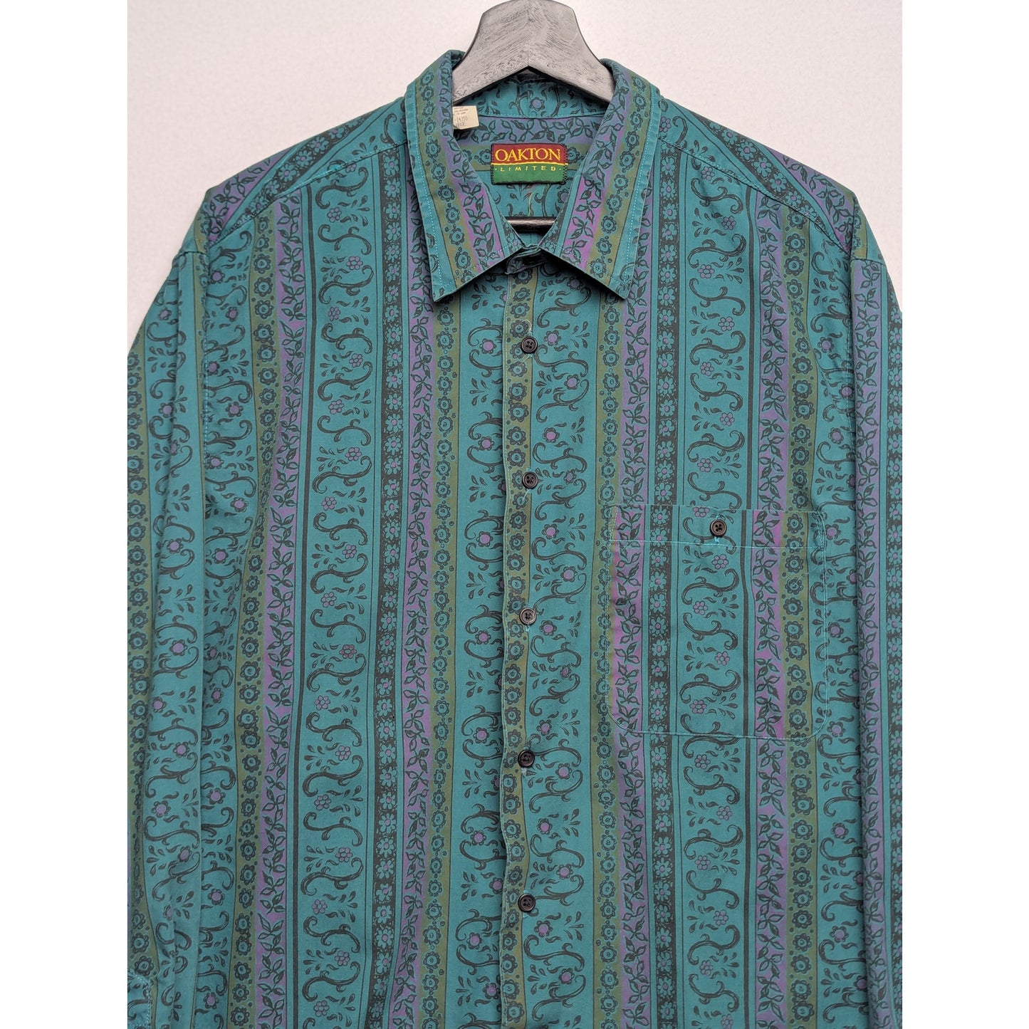 Vintage Oakton Limited Green Floral Long Sleeve Casual Shirt XL