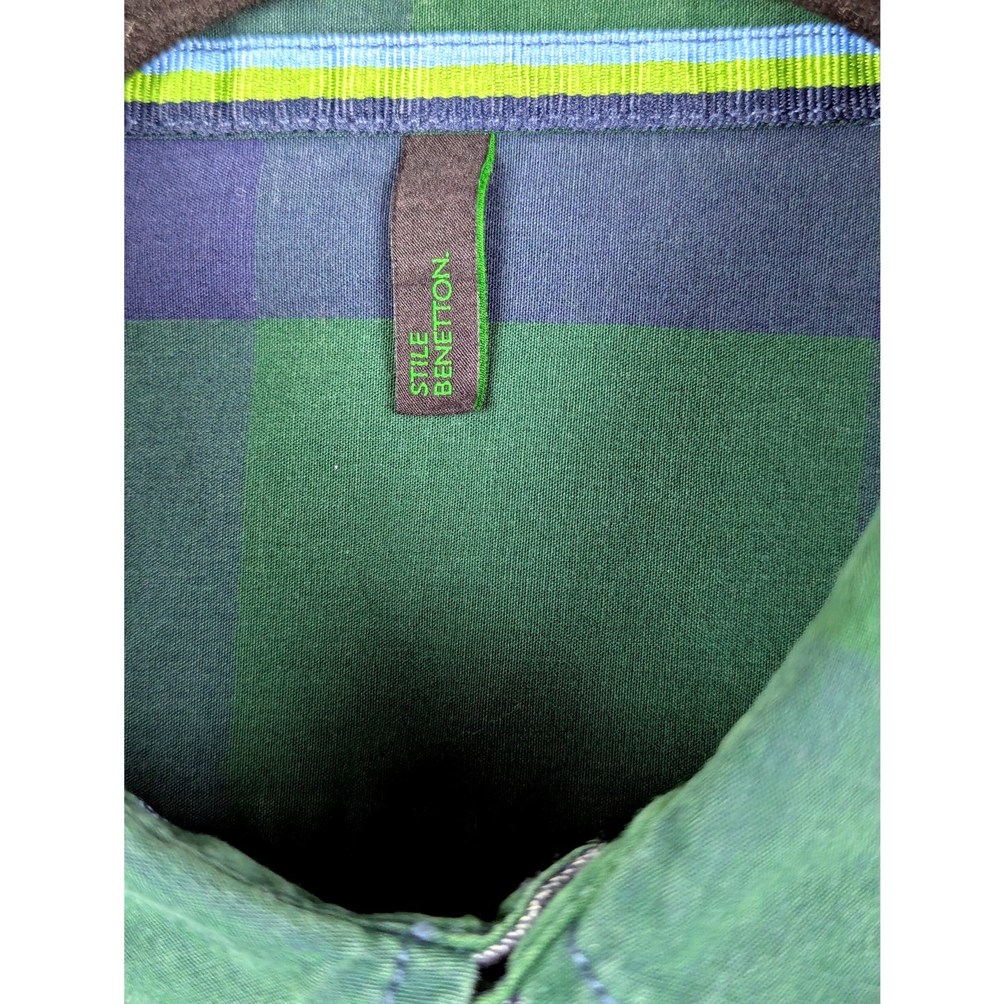 Benetton Green Plaid Shirt Size Men's Large