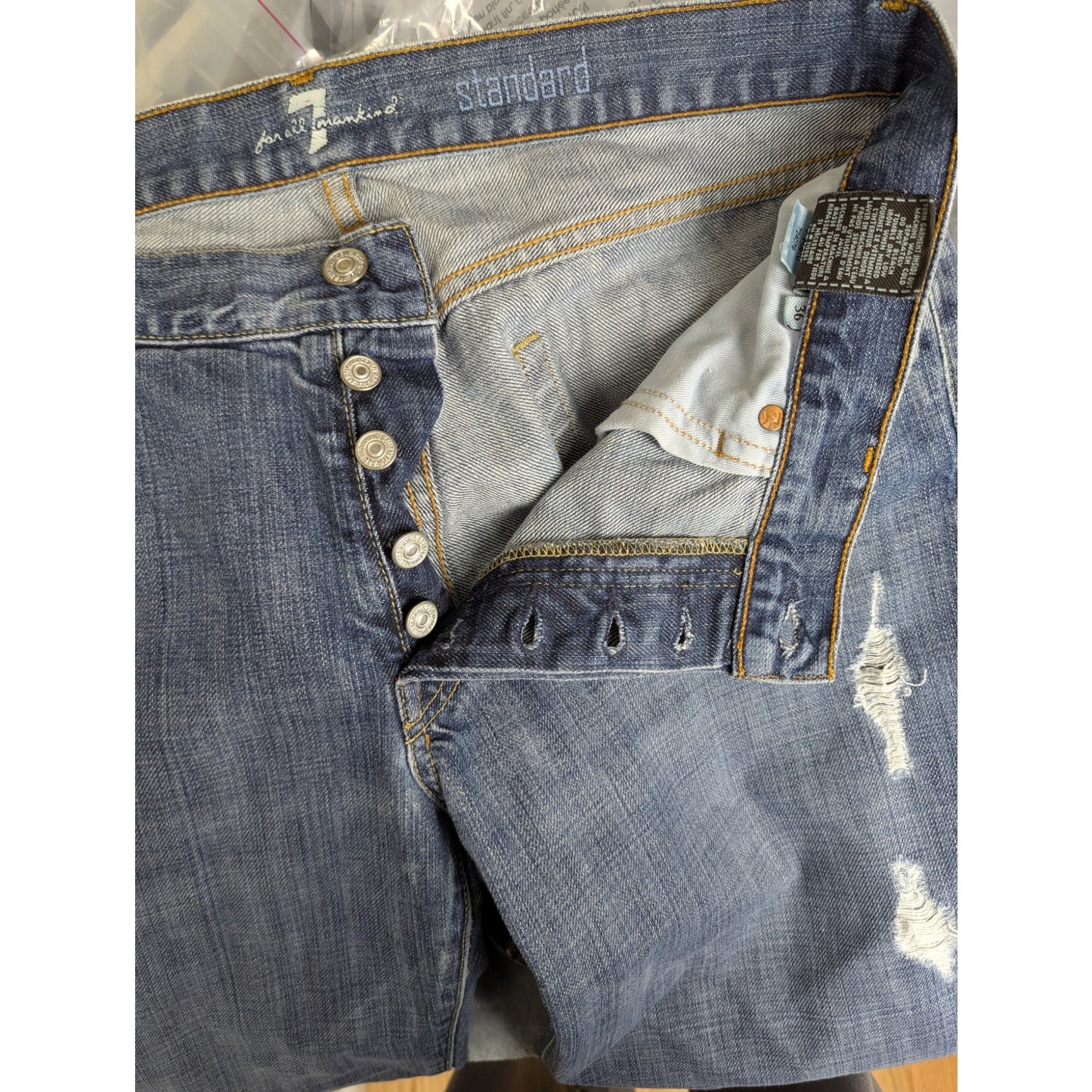 7 for all Mankind Standard Blue Jeans Distressed 36x32 100% Cotton