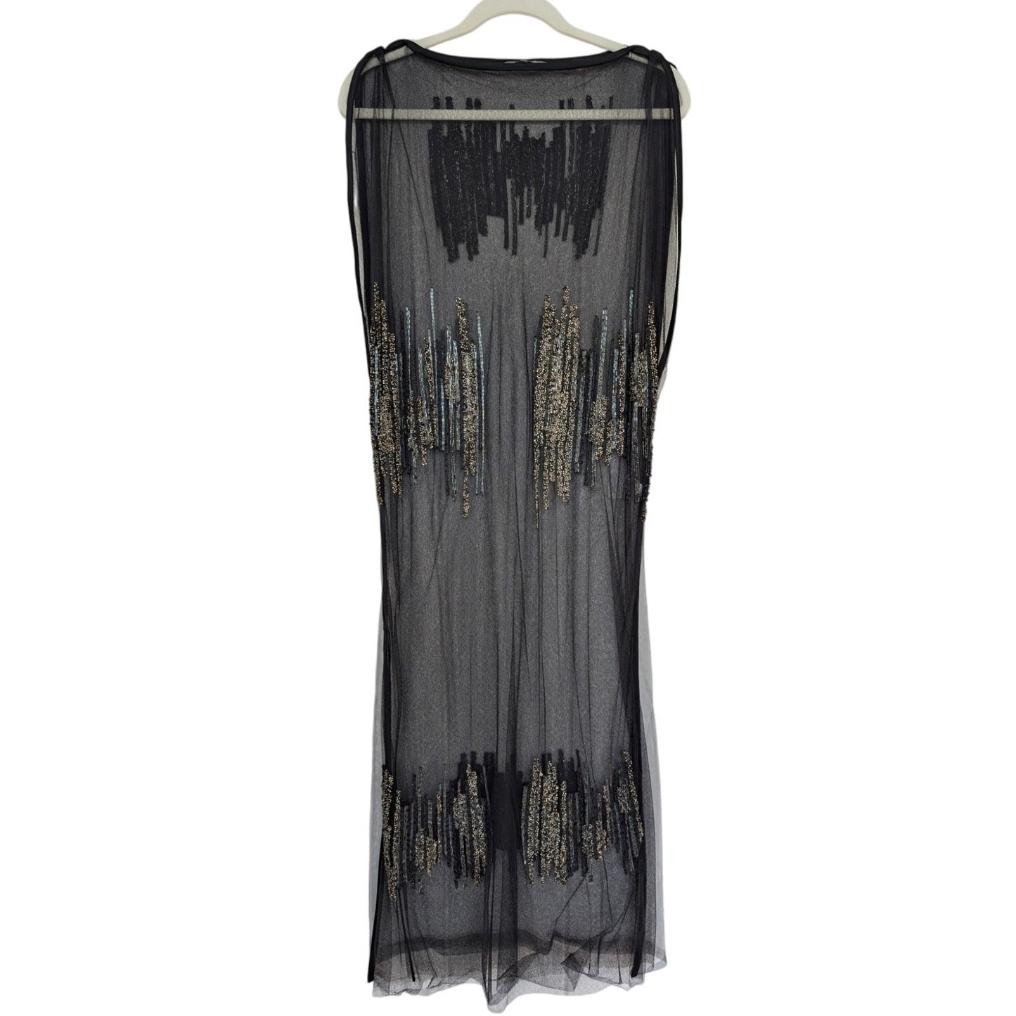 Maiyet Black Sheer Beaded Embellished Overlay Evening Dress - Size 36 (US 4)