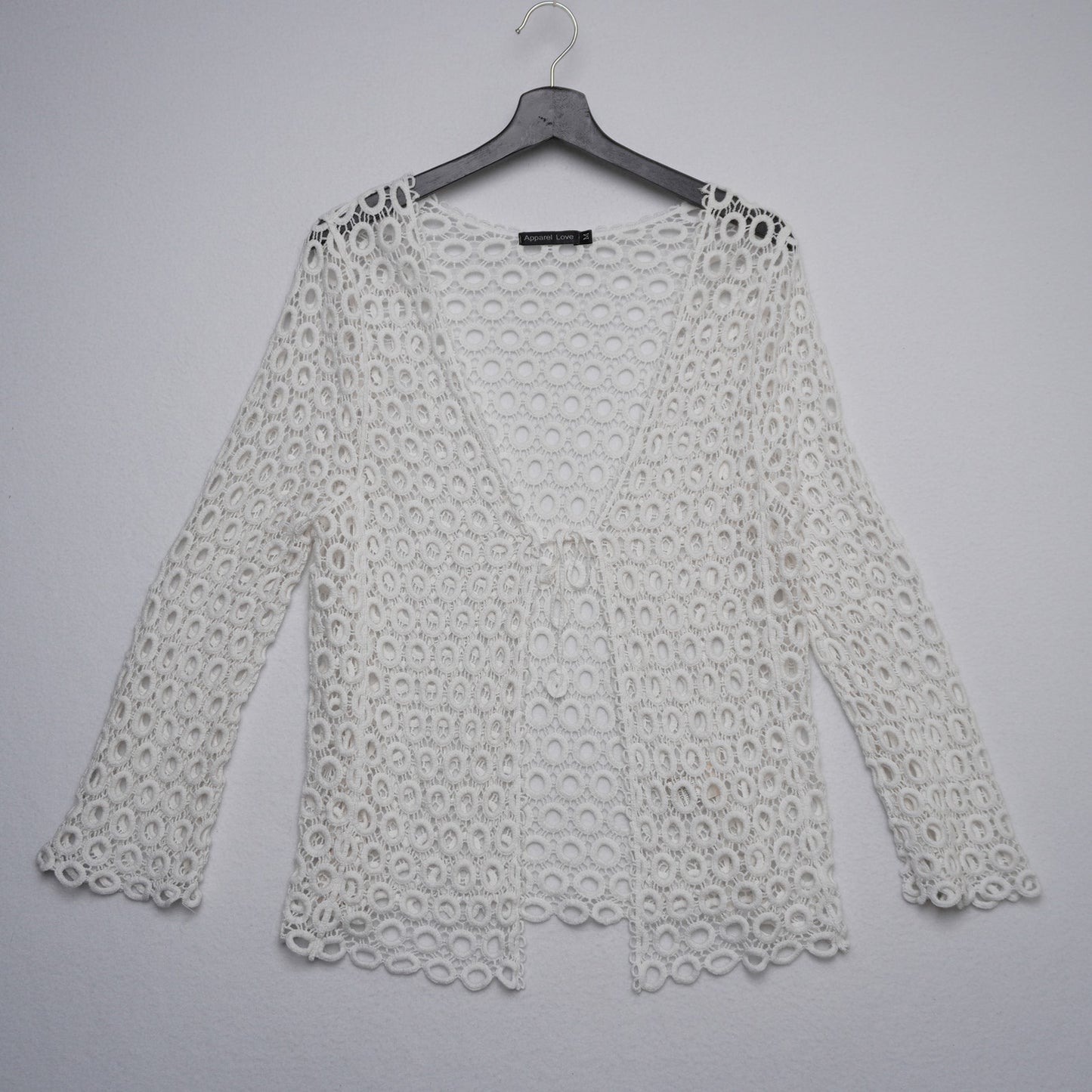Apparel Love White Crochet Lace Cardigan Women's Medium | 100% Cotton Knit Boho