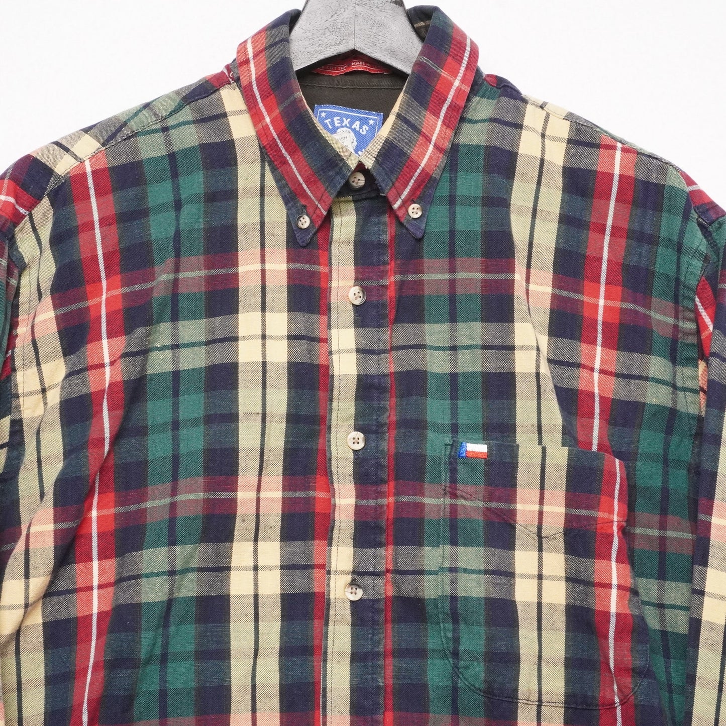 Texas Cotton Plaid Shirt Men’s Medium USA Made Pure Cotton Long Sleeve Button Down
