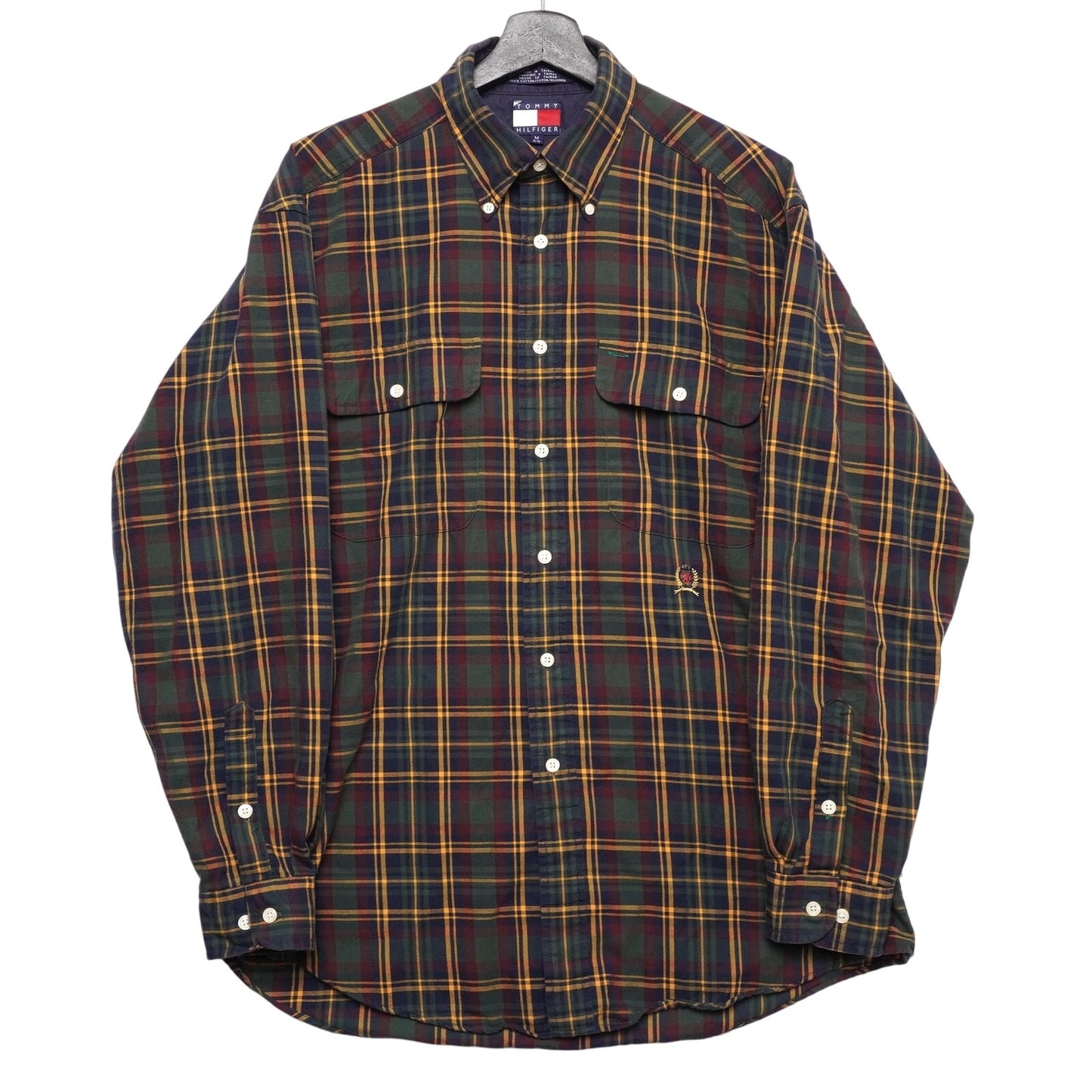 Tommy Hilfiger Plaid Flannel Shirt Mens M Button Front Long Sleeve Vintage Y2K