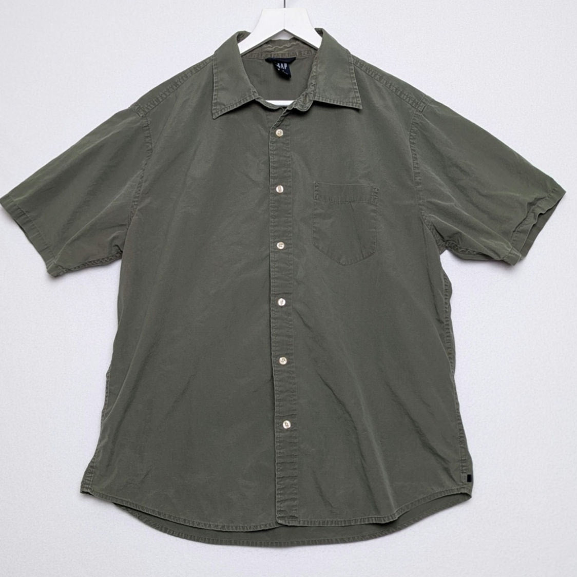 Gap Short Sleeve Button Up Shirt Green Men's Size Large