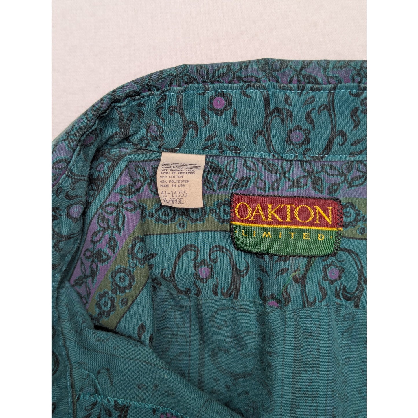 Vintage Oakton Limited Green Floral Long Sleeve Casual Shirt XL