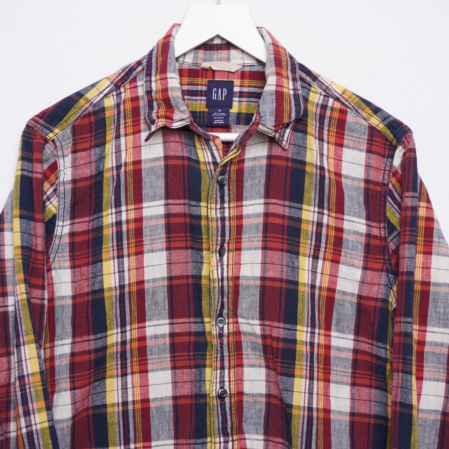 Gap Linen Blend Madras Plaid Shirt Size M