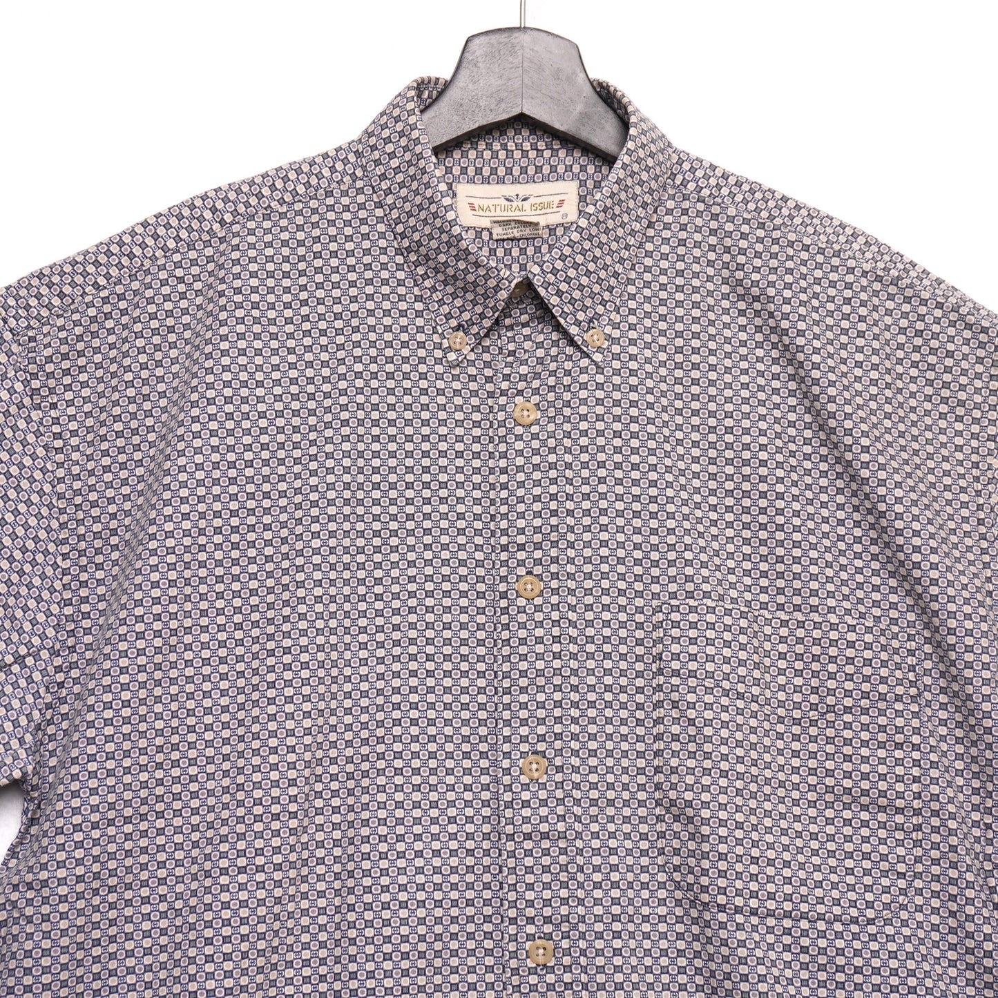 Natural Issue Men’s Short Sleeve Button Up Shirt Geometric Print 100% Cotton M