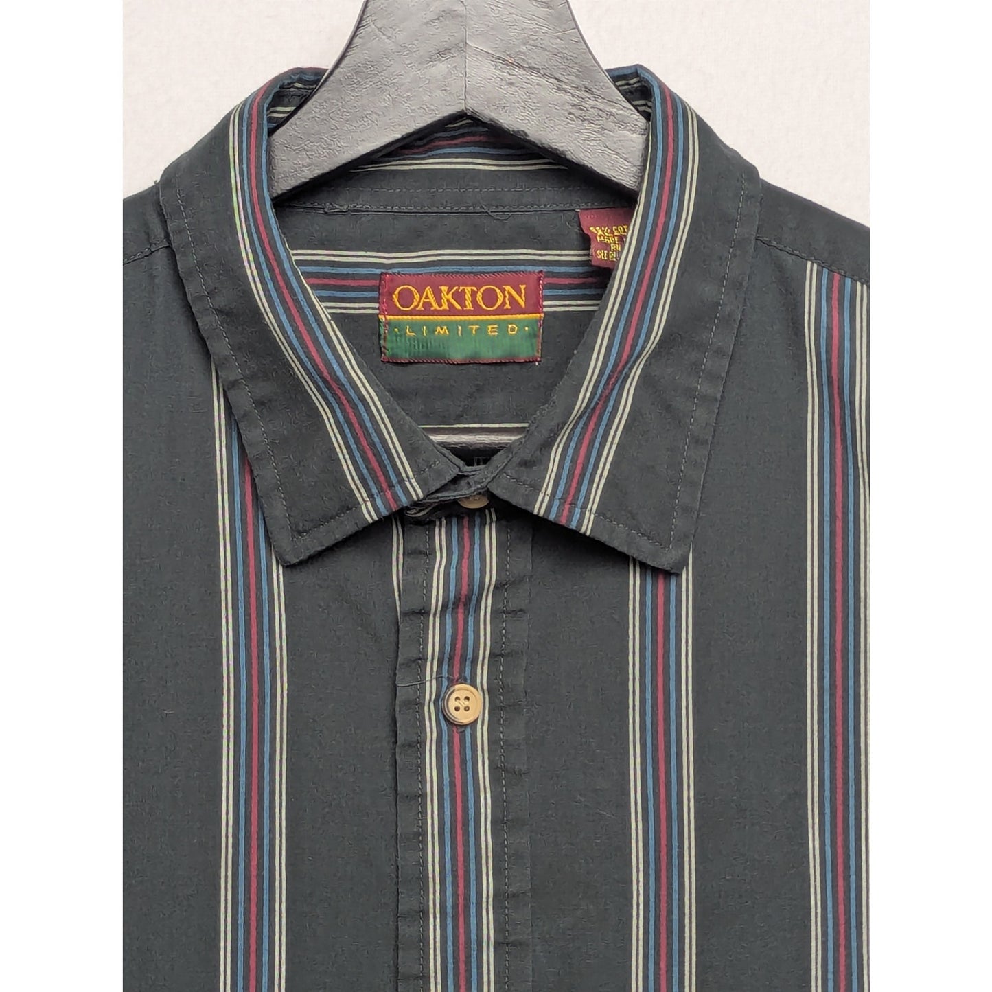 Vintage Oakton Limited Green Striped Long Sleeve Shirt XL Tall
