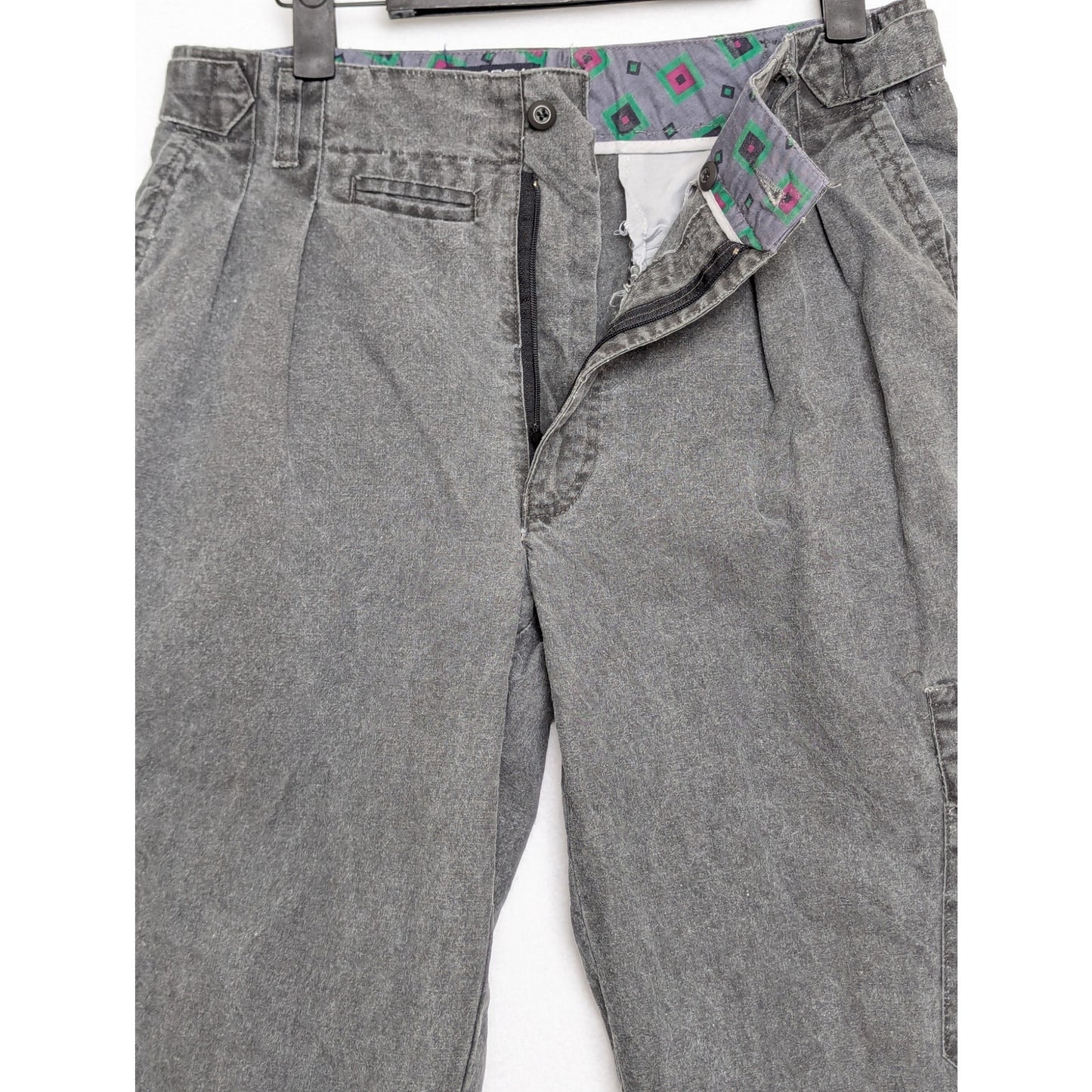 Vtg Gray High Waisted Adjustable Waist Light Cotton Cargo Pants Size 29