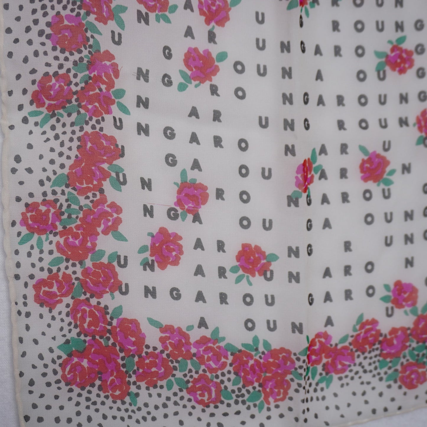 Vintage Emmanuel Ungaro Namesake Rose and Dot Print Scarf w/ Neiman Marcus Tags