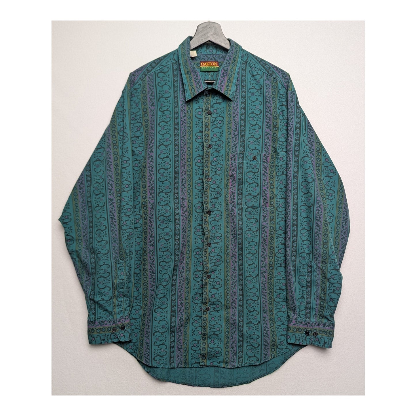 Vintage Oakton Limited Green Floral Long Sleeve Casual Shirt XL