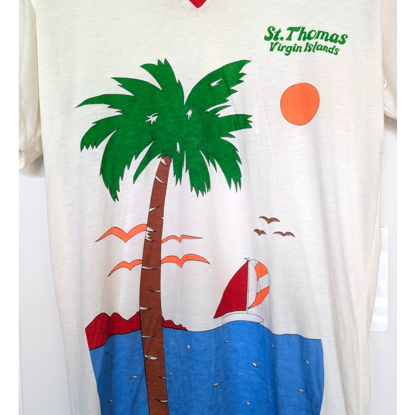 Vintage 80s St. Thomas Virgin Islands Retro Souvenir Graphic Tshirt Dress XL