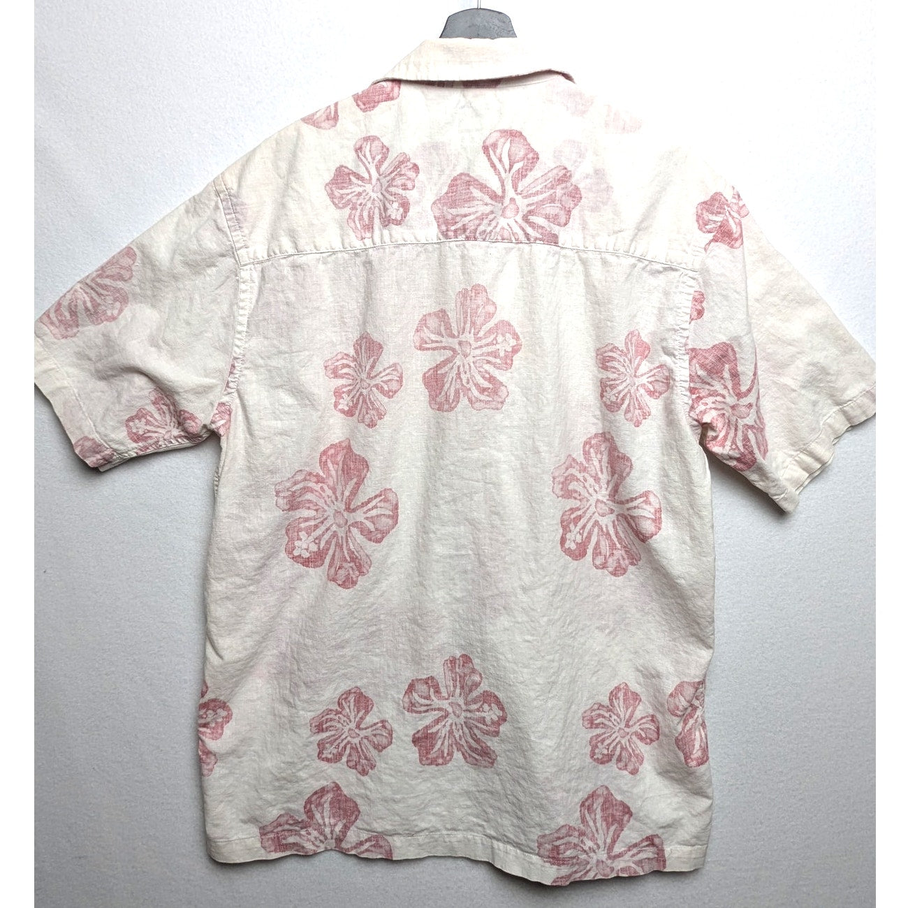 VTG Jantzen White Reverse Print Linen Blend Hawaiian Shirt Red Floral Print Sz L