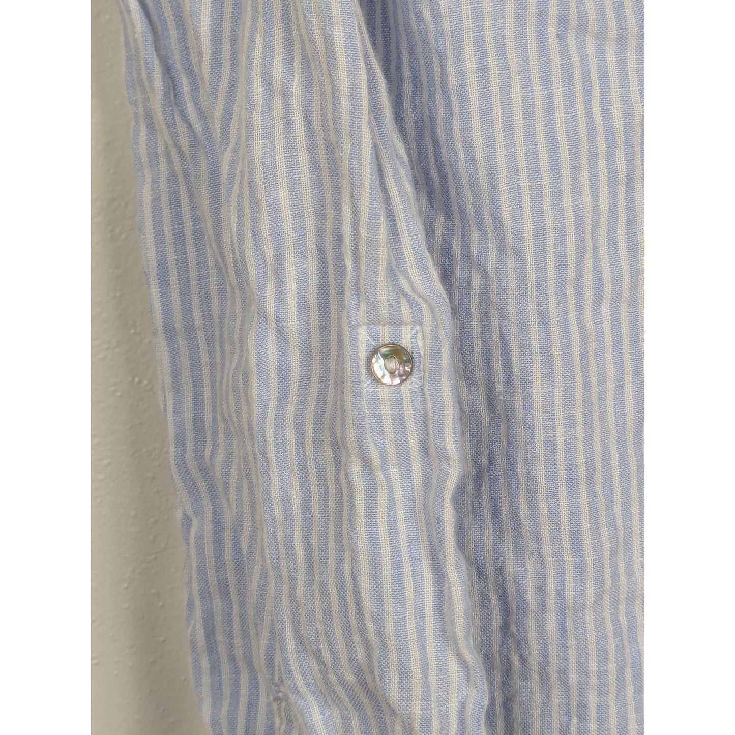 Sigrid Olsen 100% Linen Striped Shirt Size M Pearl Buttons