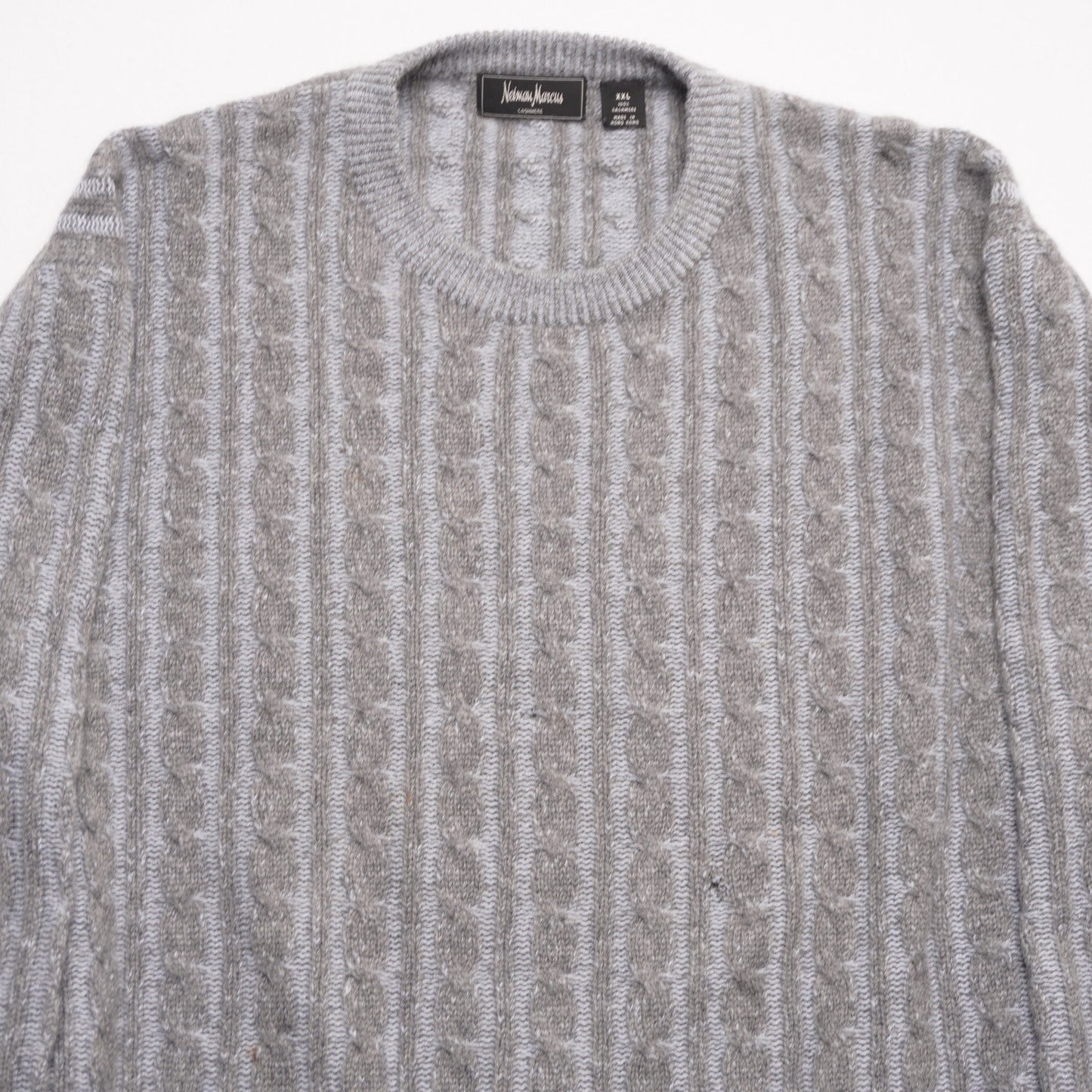 Vintage Neiman Marcus 100% Cashmere Cable Knit Sweater Blue Gray Men's XXL