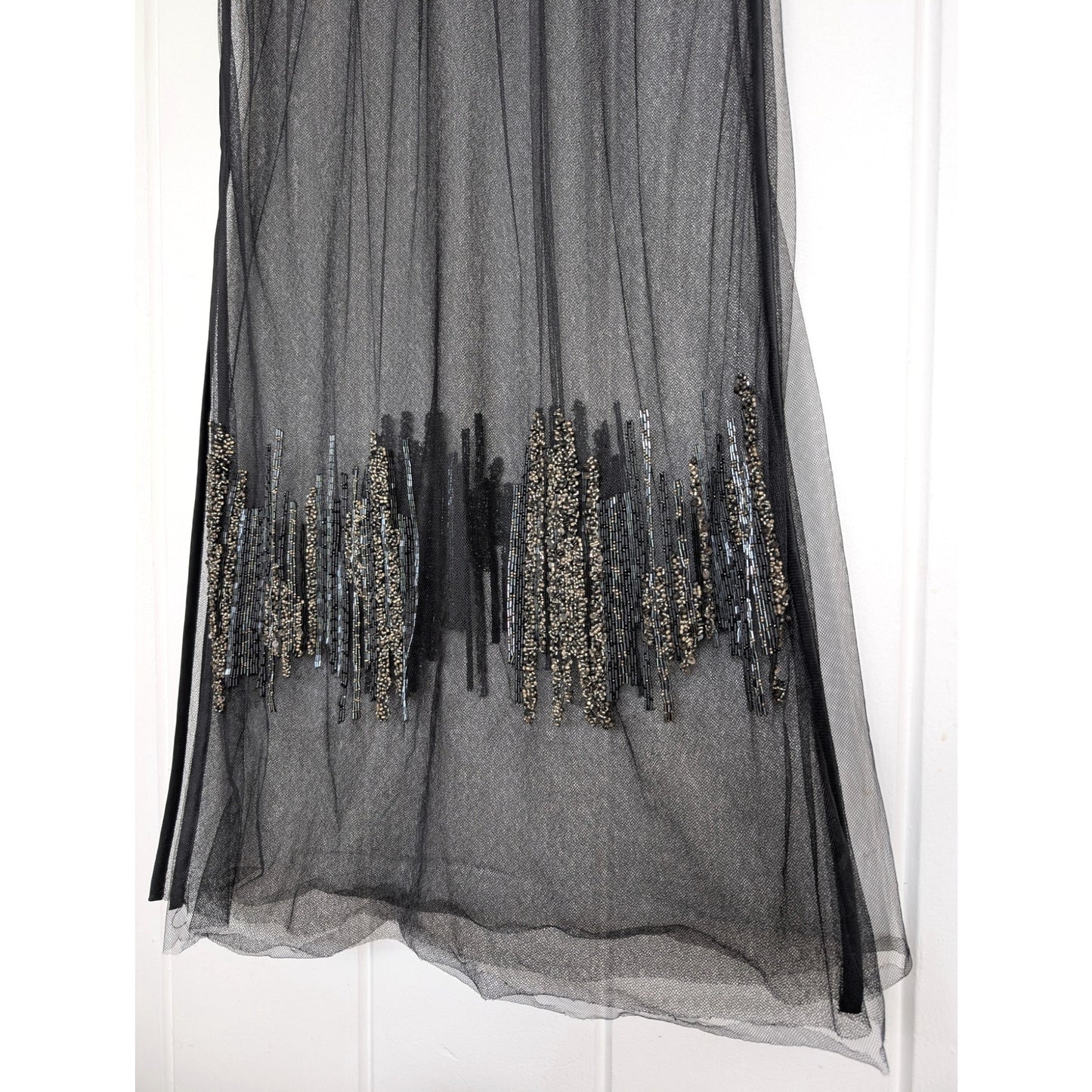 Maiyet Black Sheer Beaded Embellished Overlay Evening Dress - Size 36 (US 4)