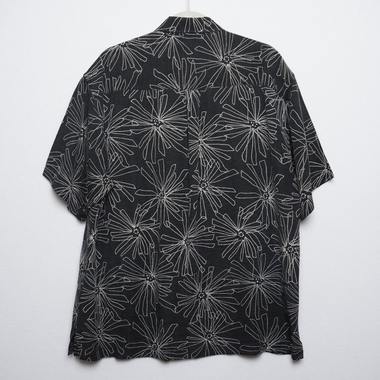 Geoffrey Beene Black Silk Linen Short Sleeve Shirt Abstract Floral Print Size XL