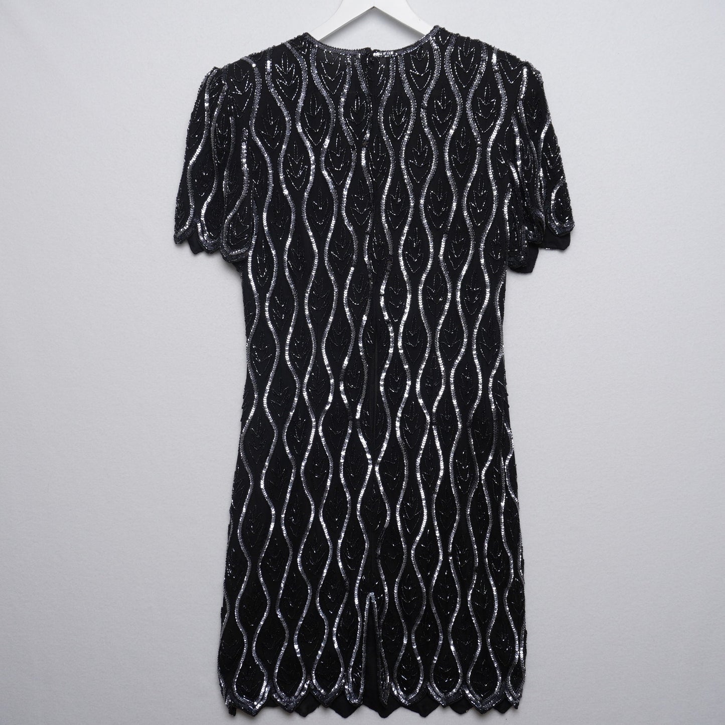 Vintage Stenay Black and Silver Sparkly Beaded Silk Dress Size 8