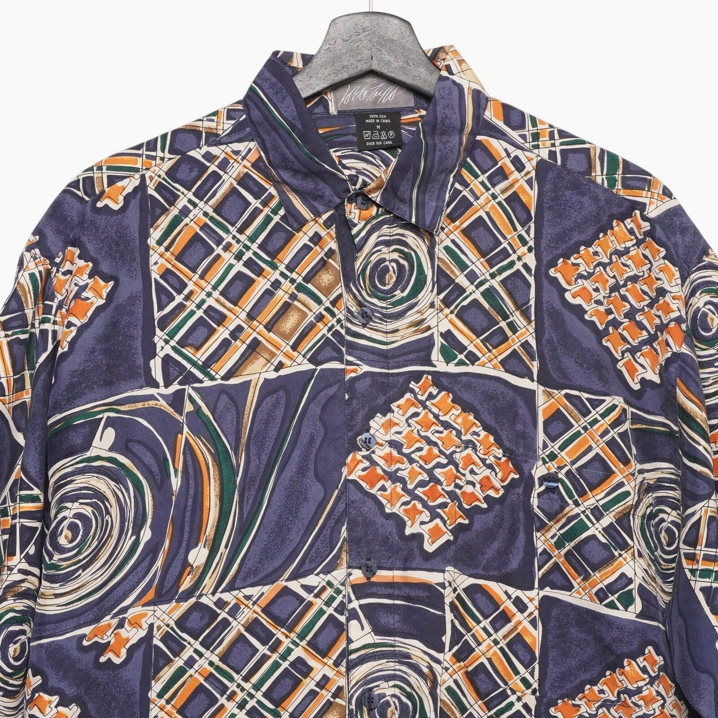Lord & Taylor Kensington Collection Silk Shirt M Abstract Short Sleeve 100% Silk