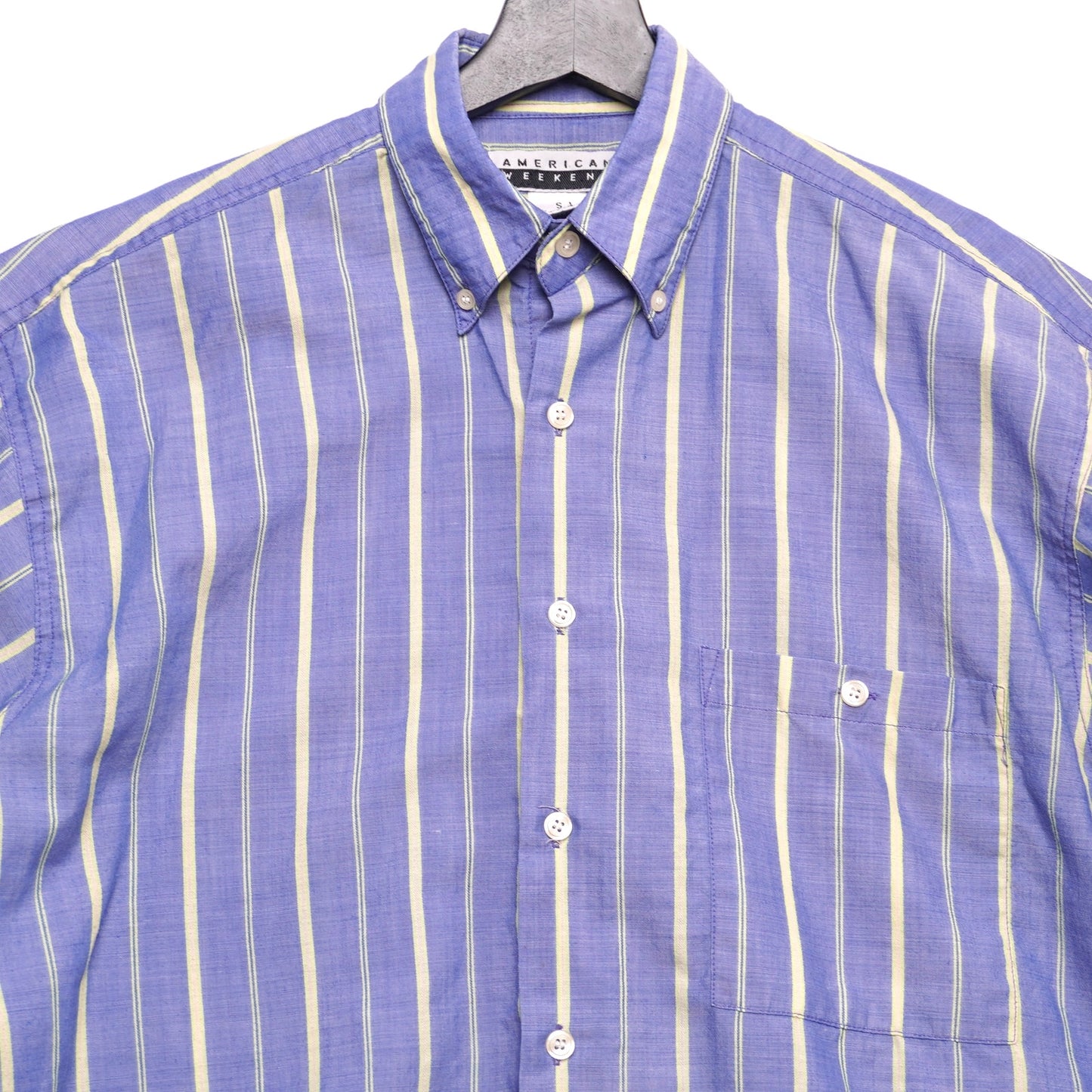 American Weekend Men’s Short Sleeve Button Down Striped Shirt S