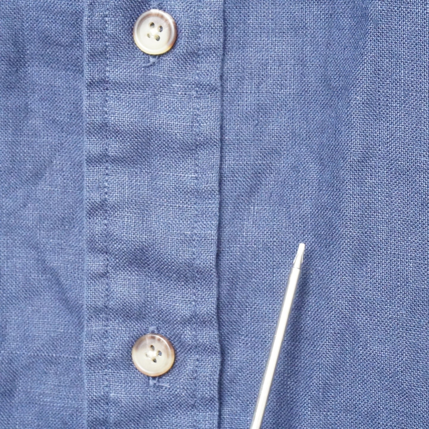 AKA Eddie Bauer Linen Shirt XL Band Collar Navy Blue Long Sleeve Button Front