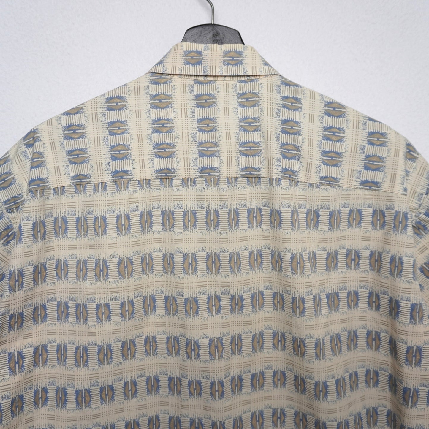 Pierre Cardin Korea 100 % Cotton Geometric Shirt L Beige + Blue 90s Vintage