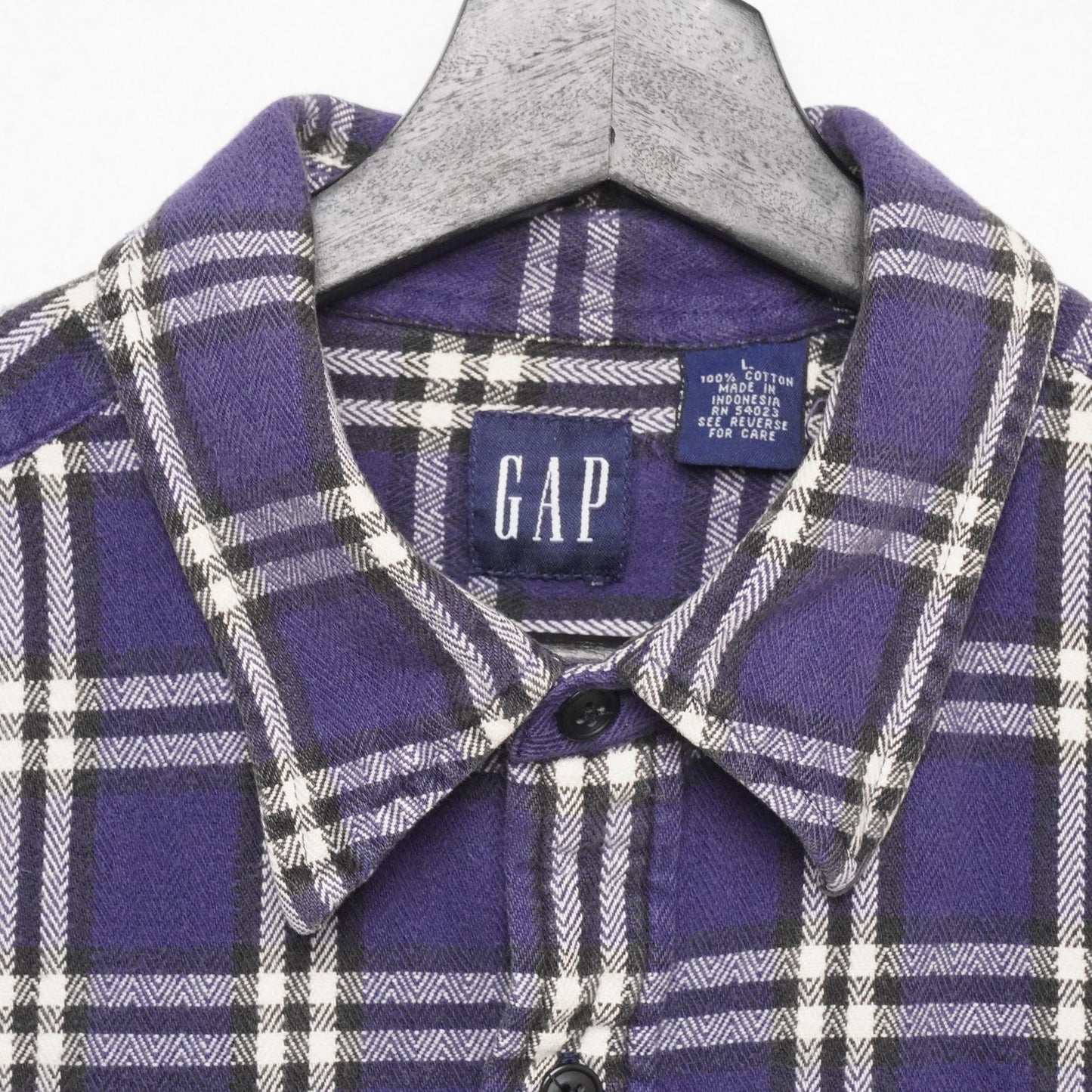 GAP Flannel Shirt Mens L Blue Cream Plaid Button Front Long Sleeve Cotton Casual