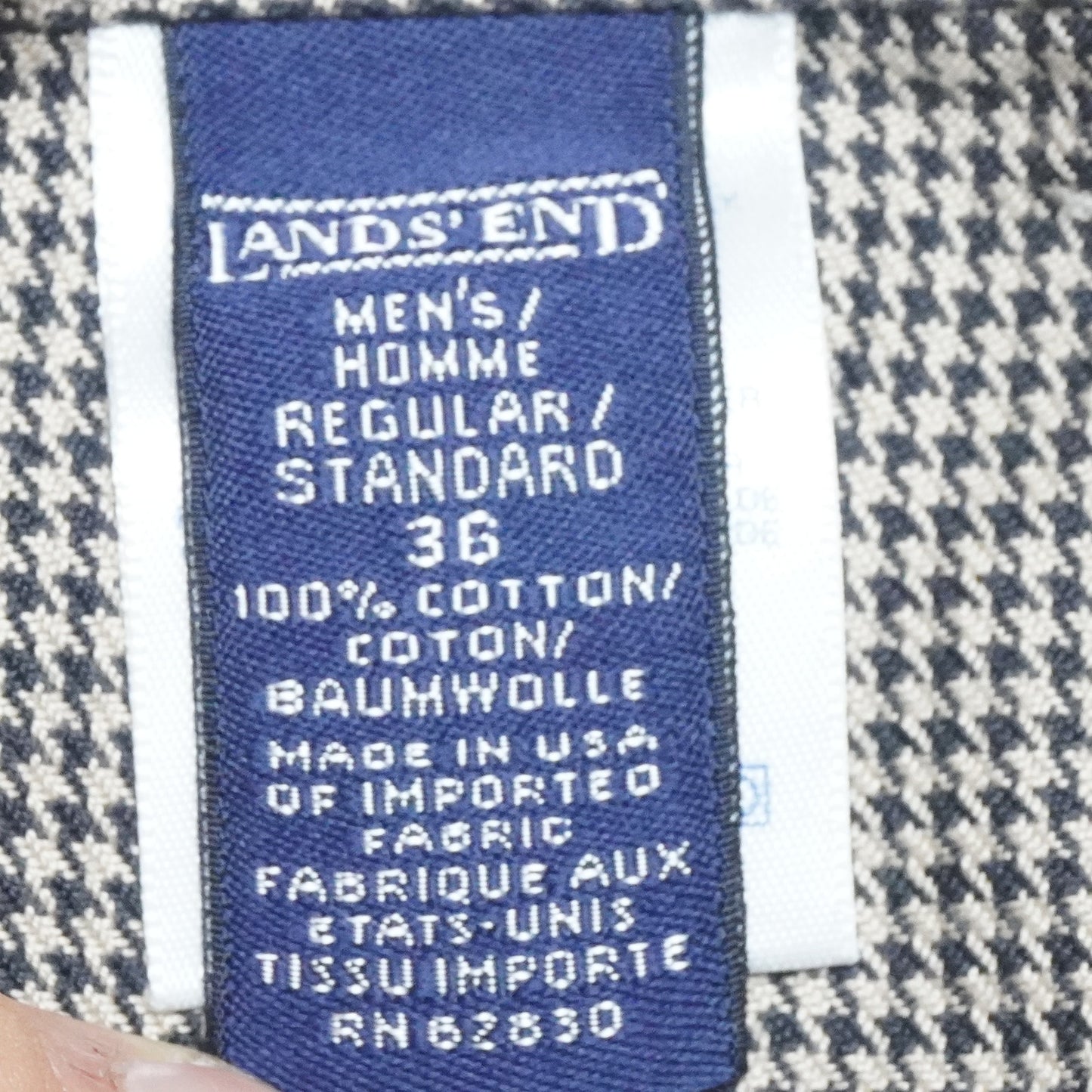 Lands’ End Men’s Dress Pants Size 36 Brown Houndstooth Check Cotton USA Made