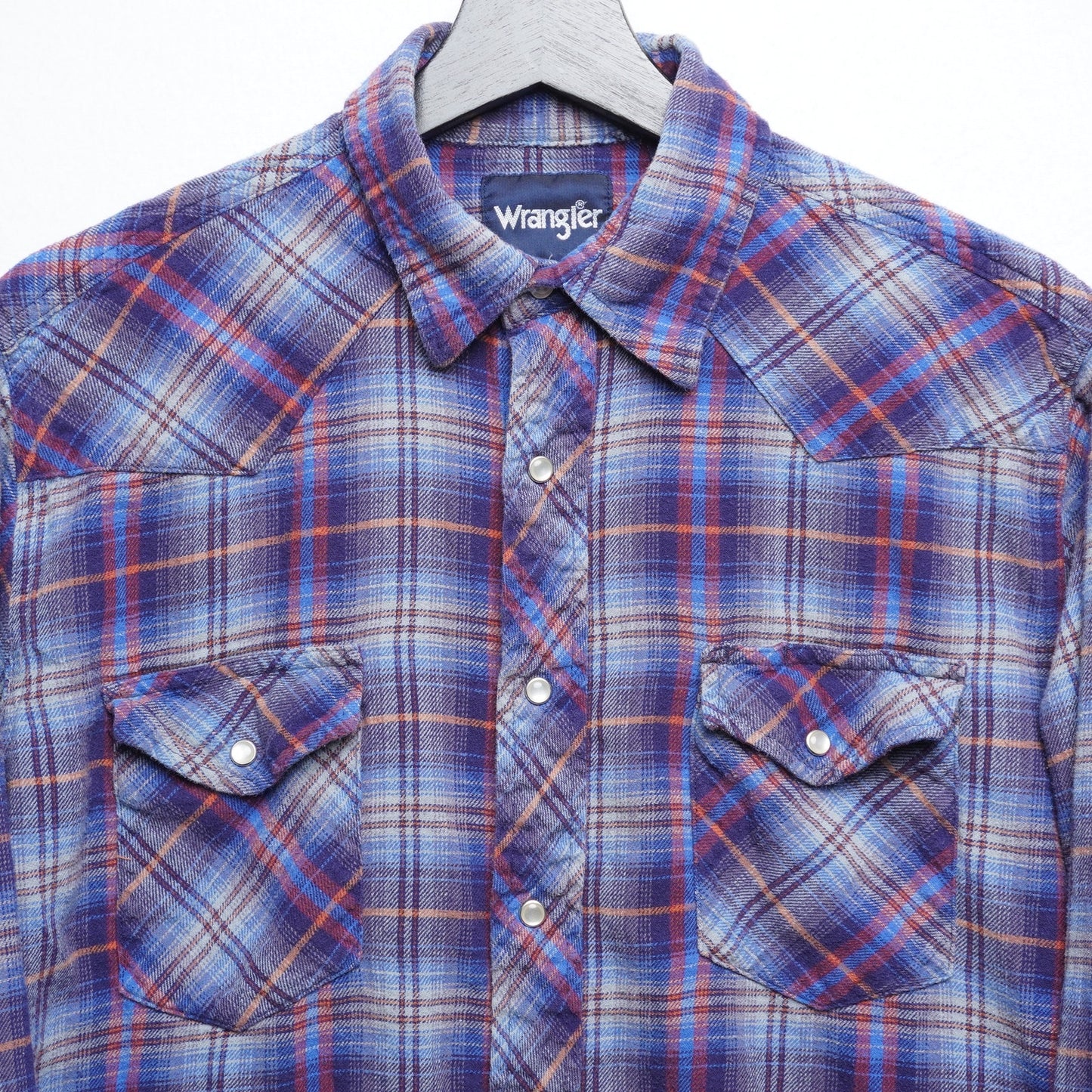 Wrangler Pearl Snap Flannel Shirt Vintage Plaid Size L - Western Grunge