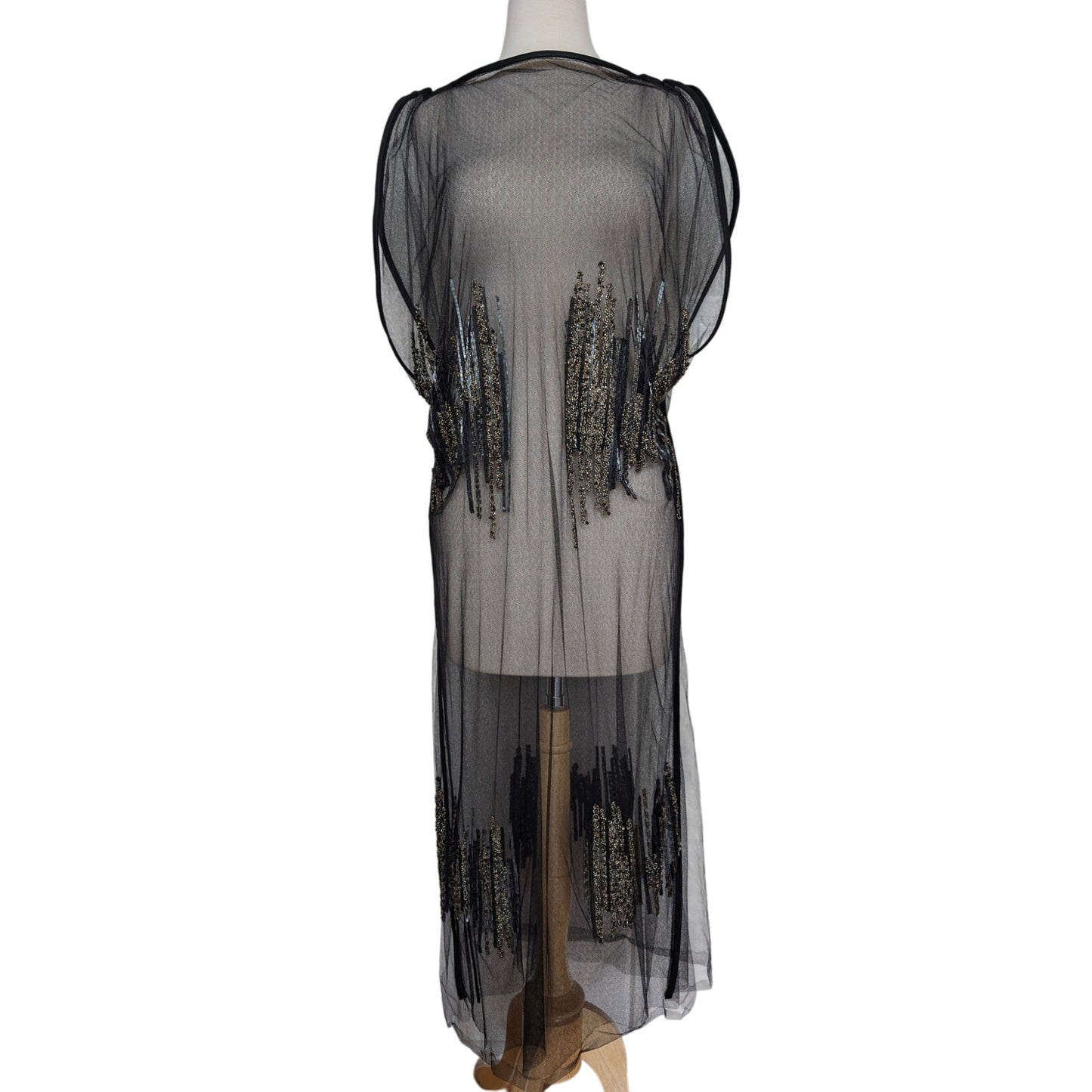 Maiyet Black Sheer Beaded Embellished Overlay Evening Dress - Size 36 (US 4)
