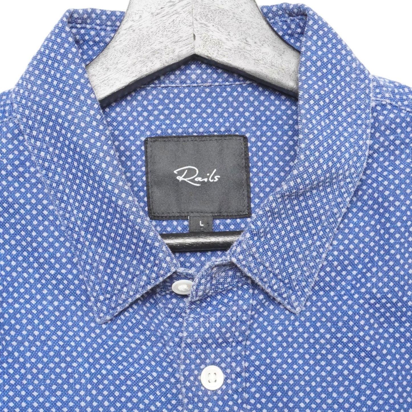 Rails Shirt Mens L Diamond Batik Short Sleeve Button Up Cotton Blue Marine
