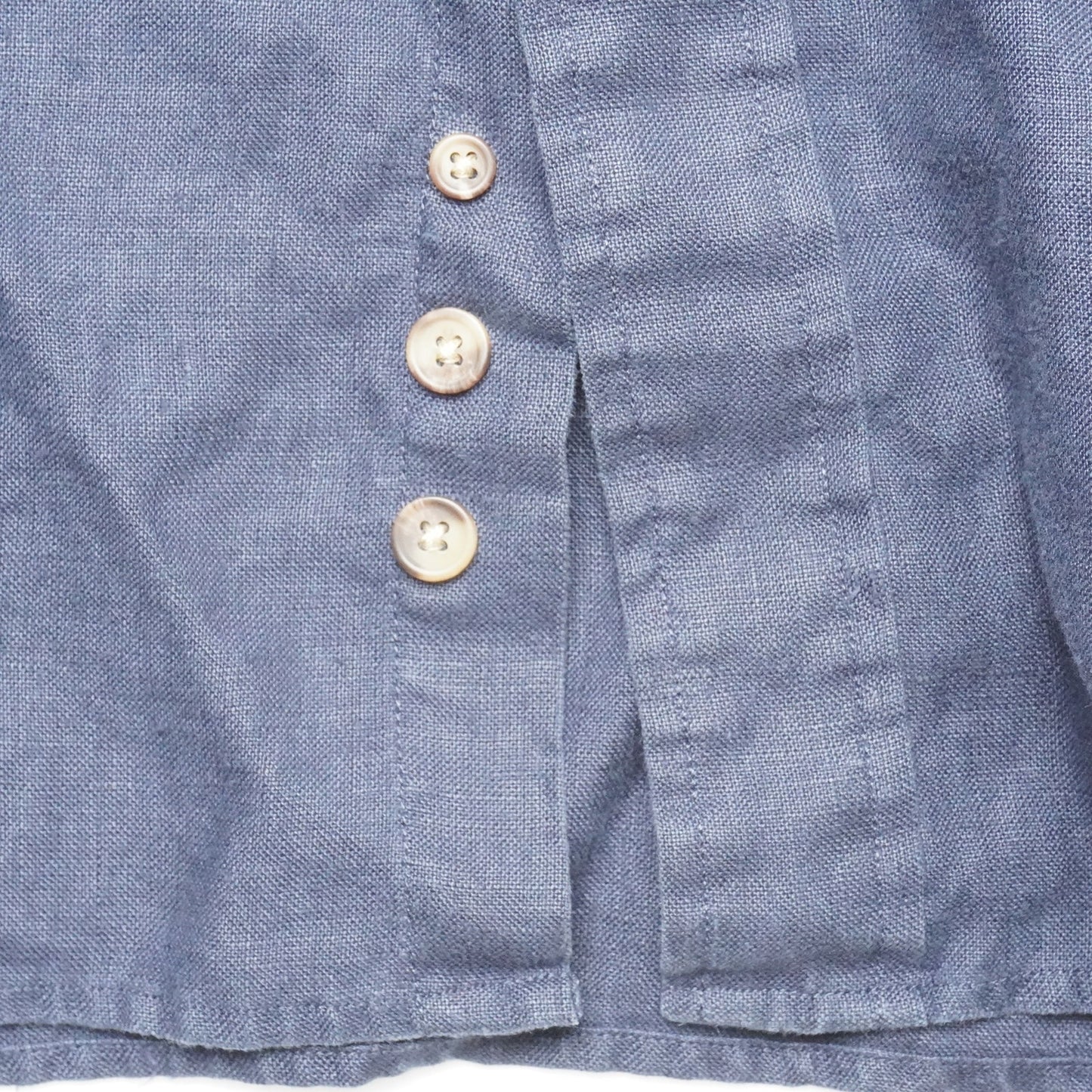AKA Eddie Bauer Linen Shirt XL Band Collar Navy Blue Long Sleeve Button Front