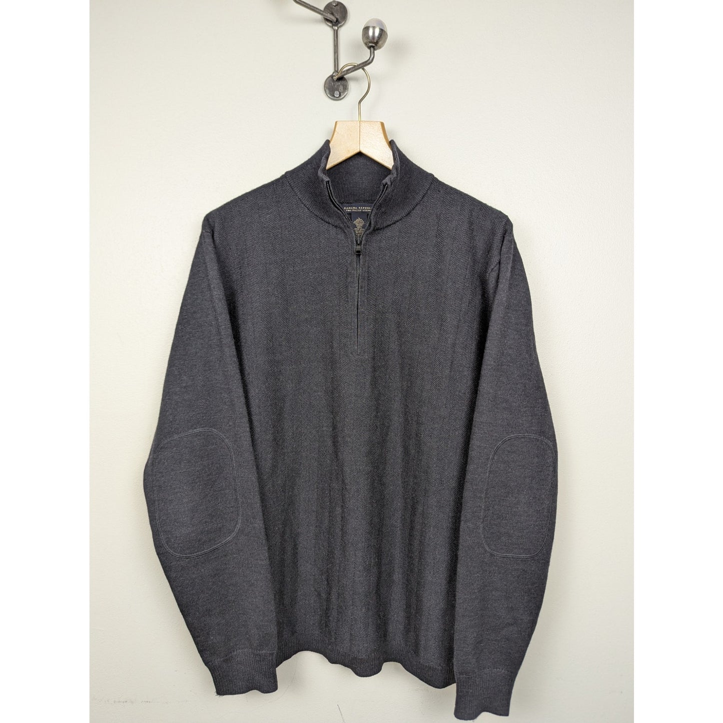 Banana Republic Gray Fine Italian Merino Wool Quarter Zip Sweater Size L