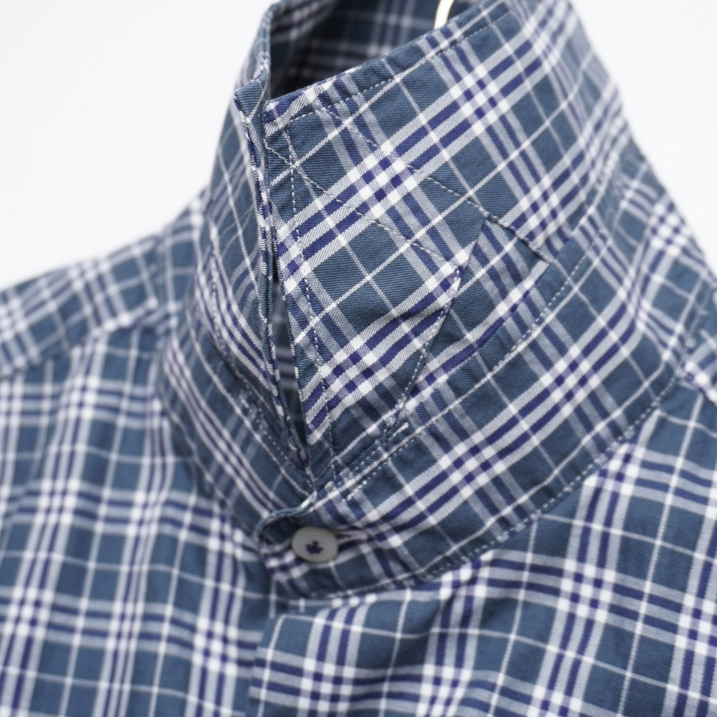 Hiromichi Nakano Short Sleeve Cutaway Collar Shirt Blue/Green Plaid 100% Cotton