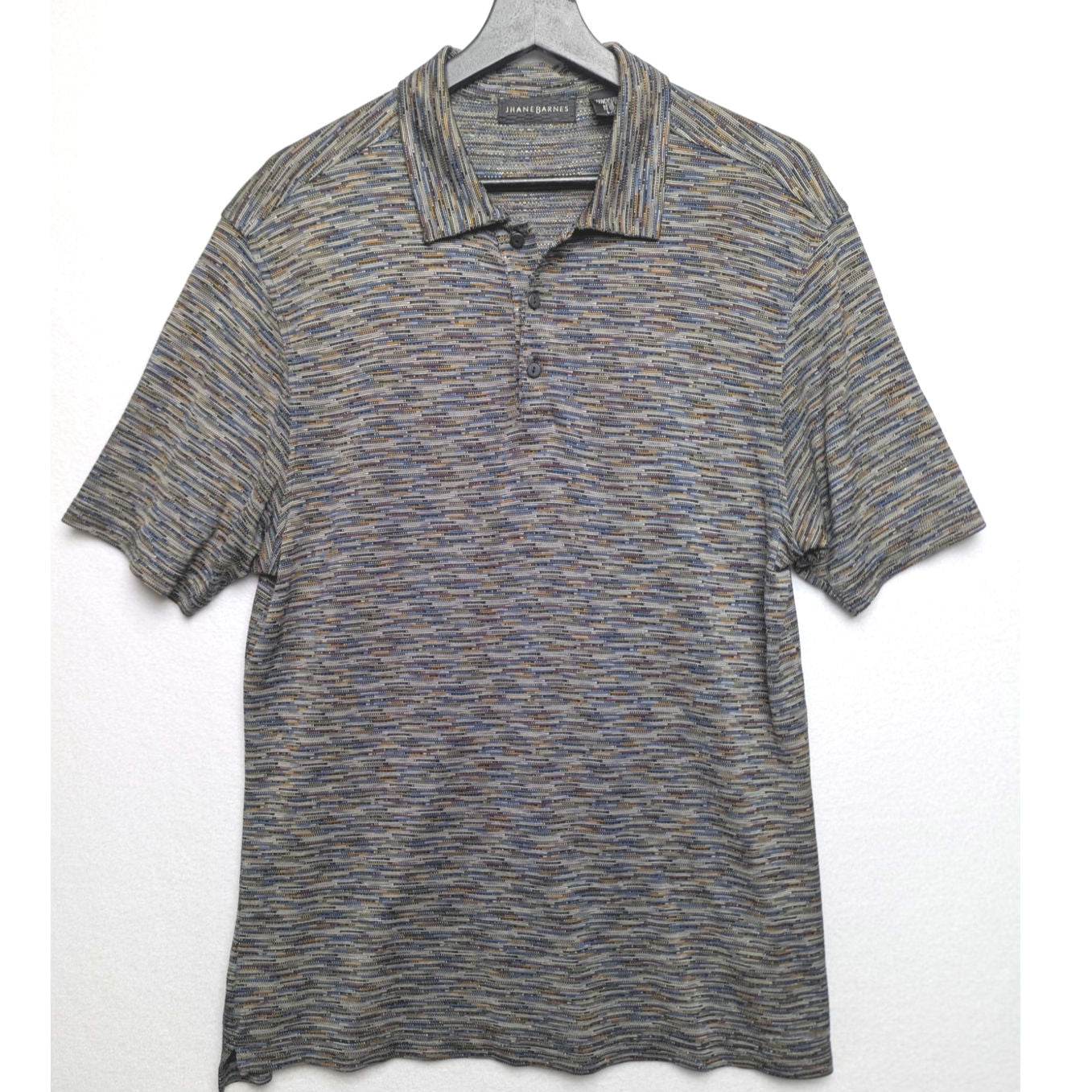 Jhane Barnes Men's Silk Polo Shirt Size Large Multicolor Geometric Pattern