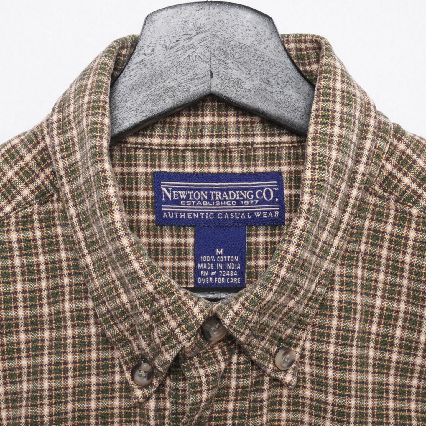 Newton Trading Co Shirt Mens M Green Brown Plaid Button Down Long Sleeve Casual