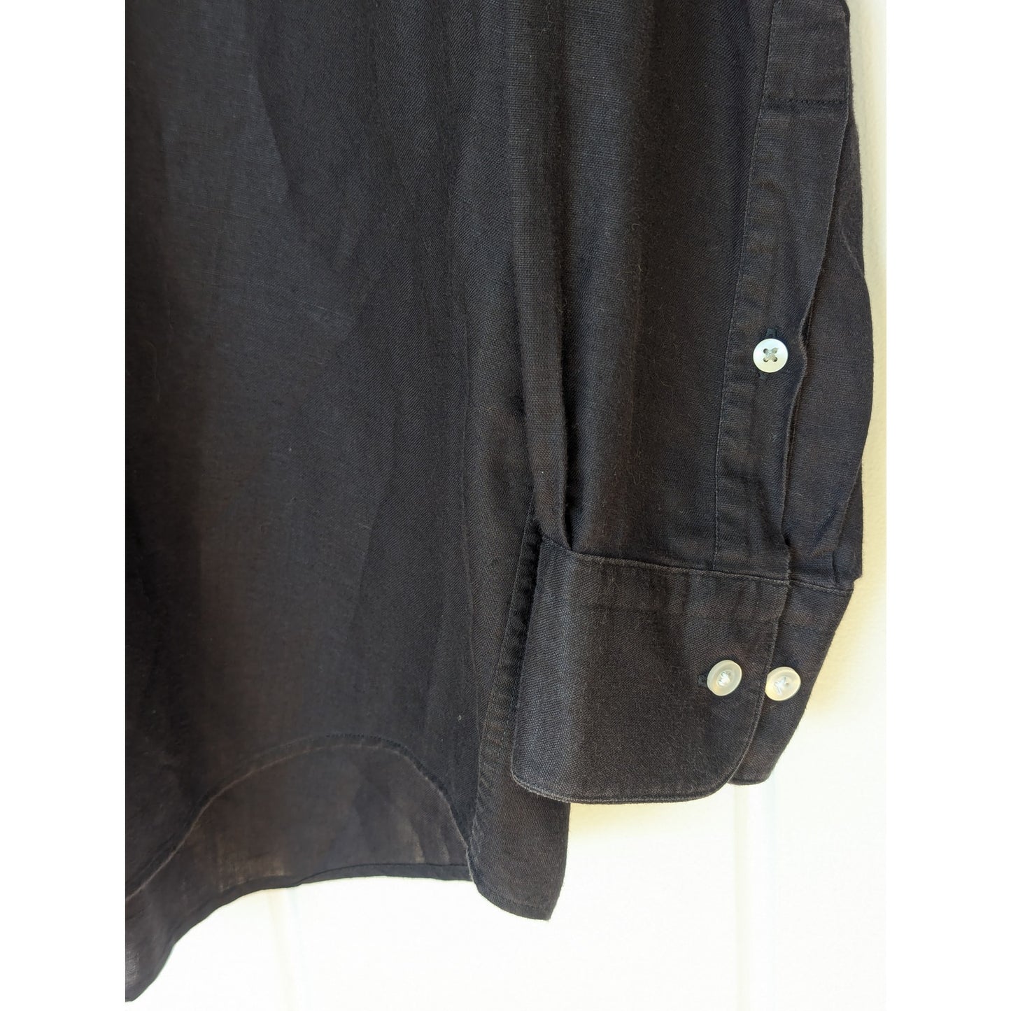 Vintage Claiborne Linen Blend Shirt Black Long Sleeve 17.5 33/34