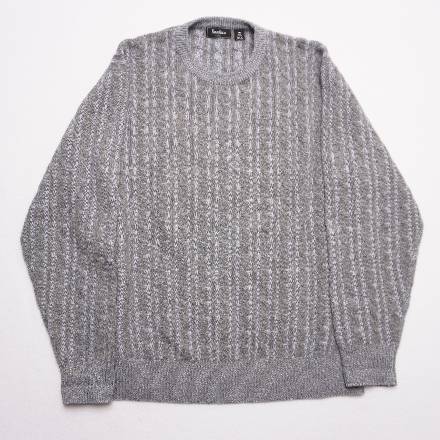 Vintage Neiman Marcus 100% Cashmere Cable Knit Sweater Blue Gray Men's XXL